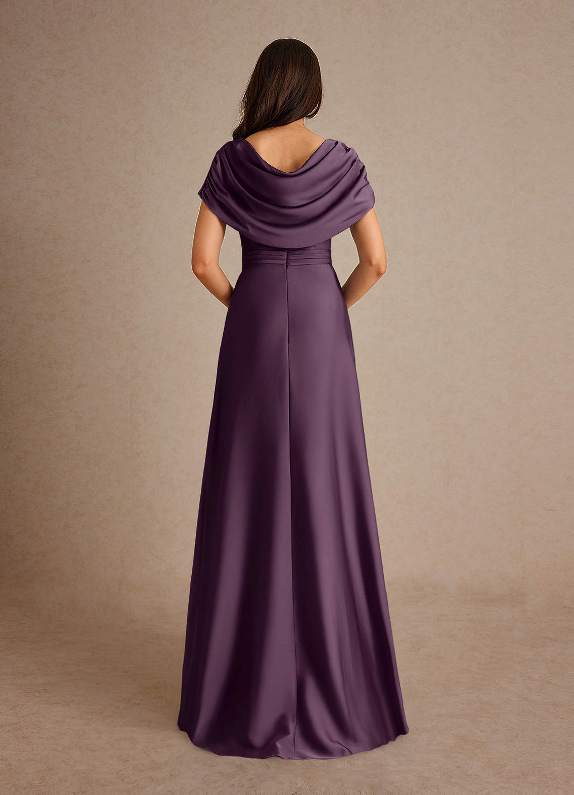 Azazie Branford Mother of the Bride Dresses Plum A-Line Pleated Stretch Satin Dress image2