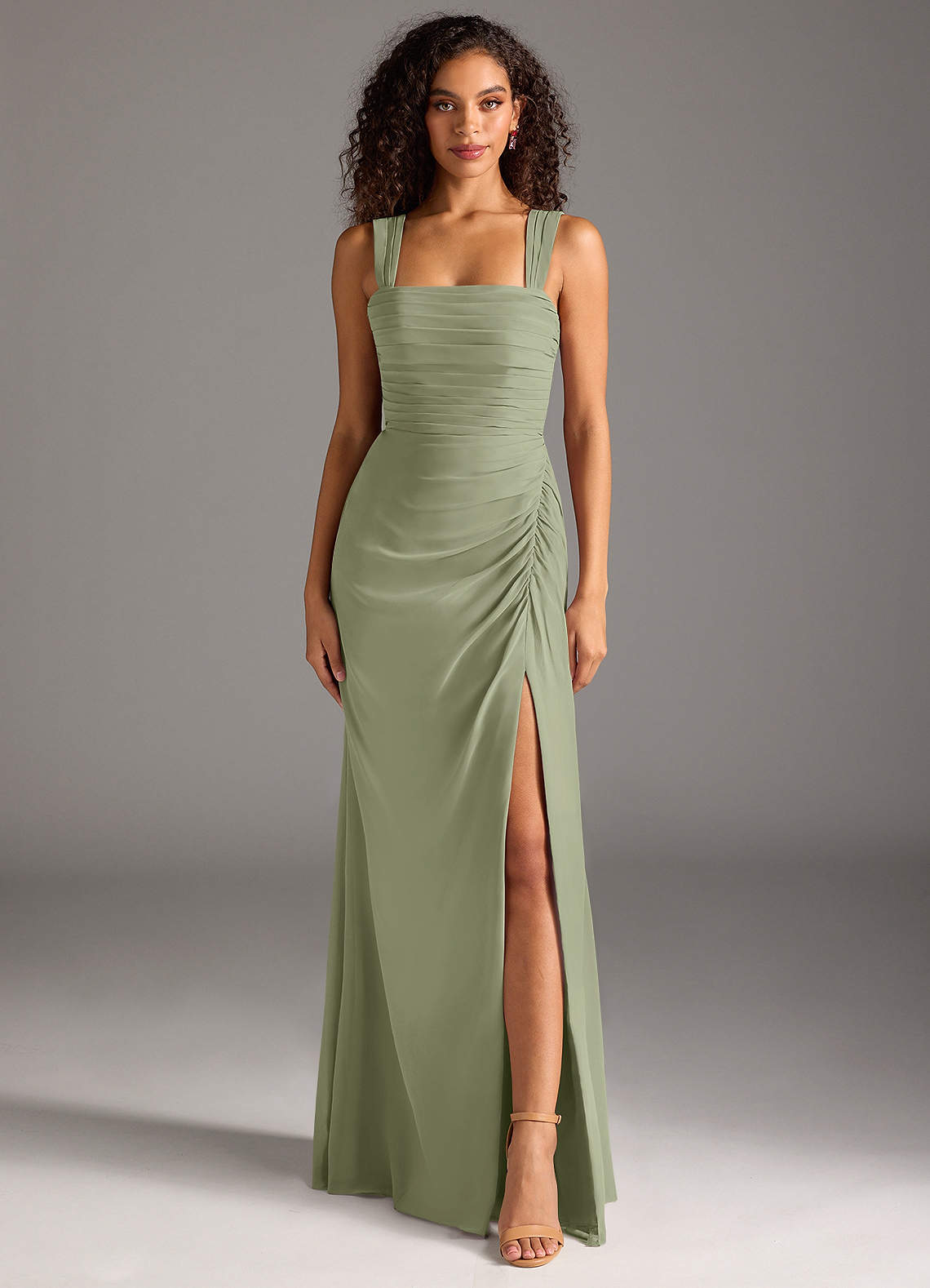 Azazie Jesaphine Bridesmaid Dresses Pistachio Sheath Bow Chiffon Dress image4