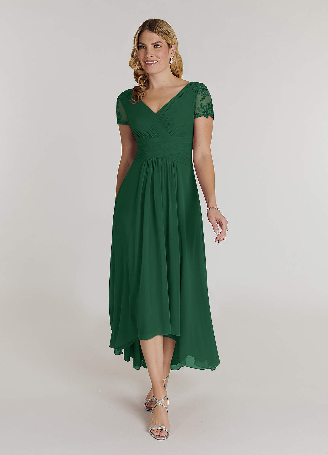 Azazie Thais Mother of the Bride Dresses Dark Green A-Line Lace Chiffon Dress image1