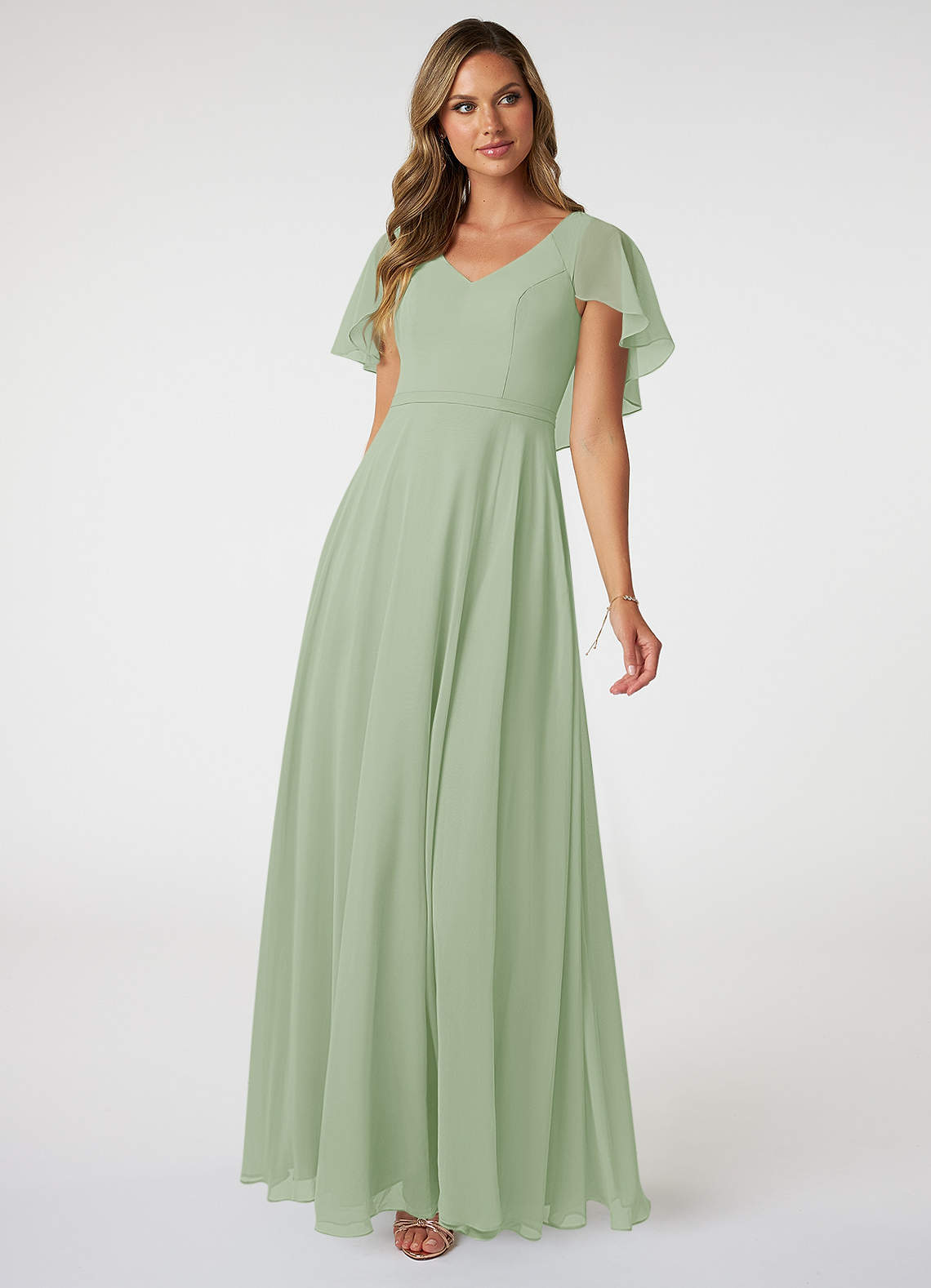 Azazie Jamie Brautjungfernkleider A-Linie Chiffon Kleid Staubiger Salbeigrün image1