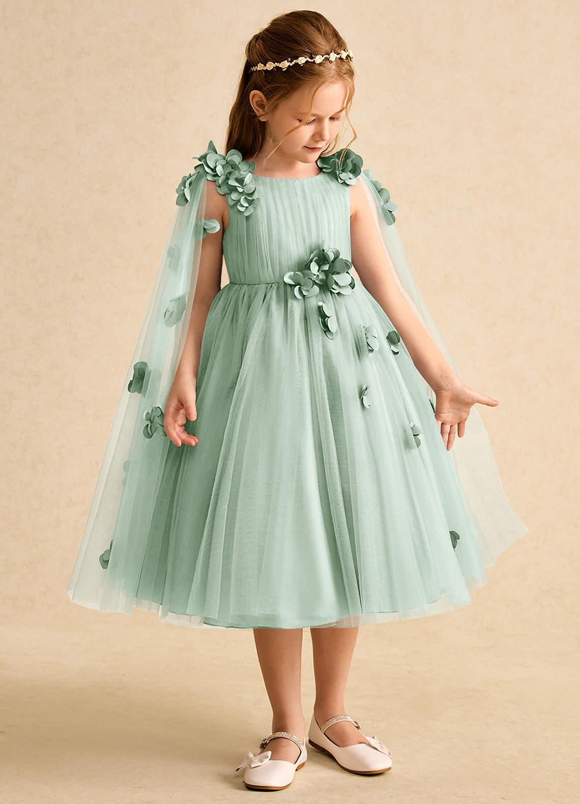 Azazie Staria Blumenmädchenkleider Ballkleid Gestreift Tüll Kleid Agave image6