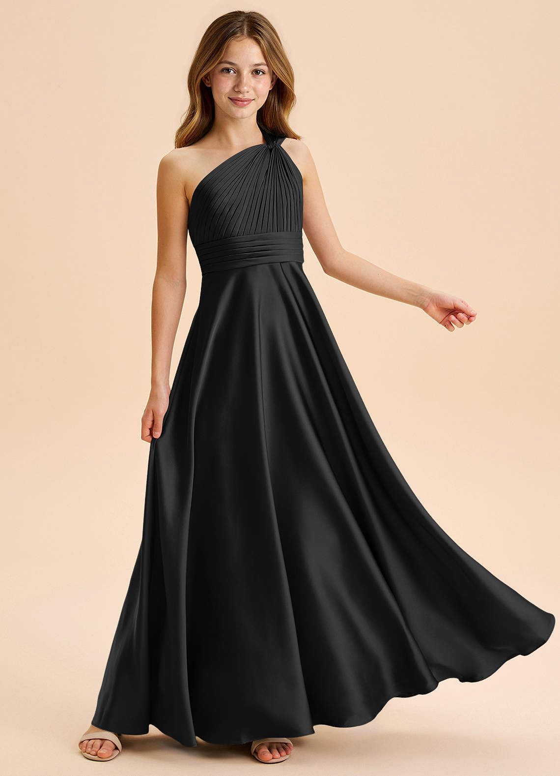 Azazie Charlize Junior Klä av A-Line i Stretch Satin Plisserad image4