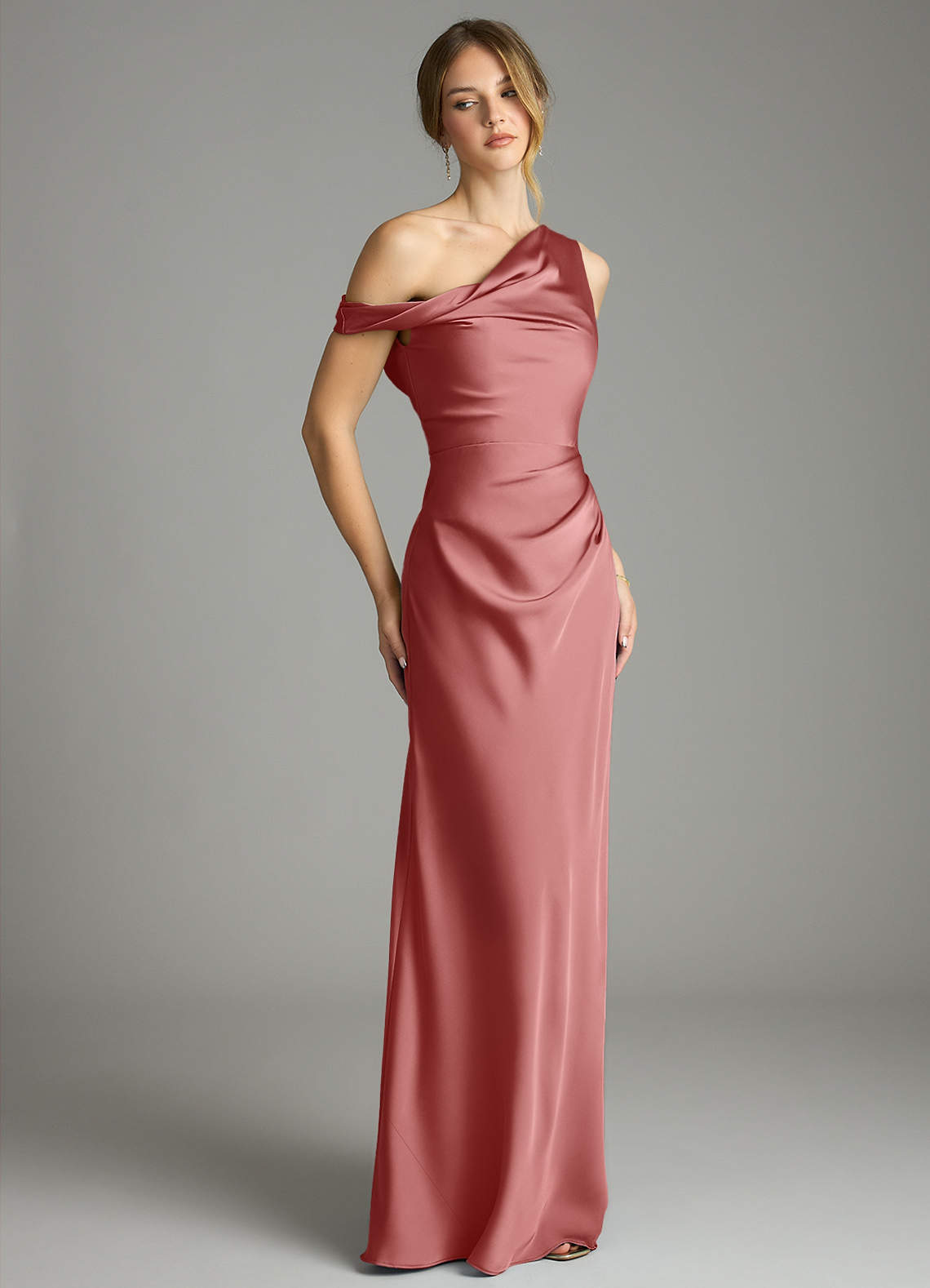 Azazie Emerson Brudepigekjoler Havfrue Off-Shoulder Stræk satin Gulv-længde Kjole image4