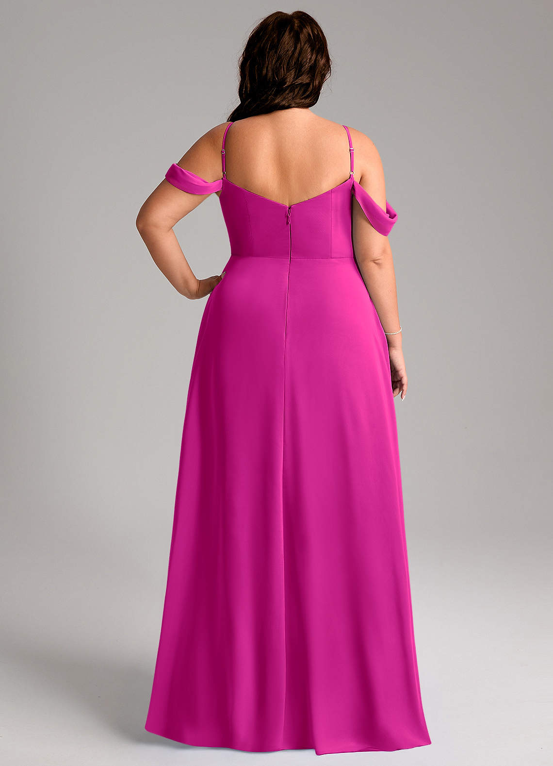 Azazie Marley Vestidos de madrinha de casamento Vestido Fúcsia de Chiffon de Linha A com Ombros Caídos image11