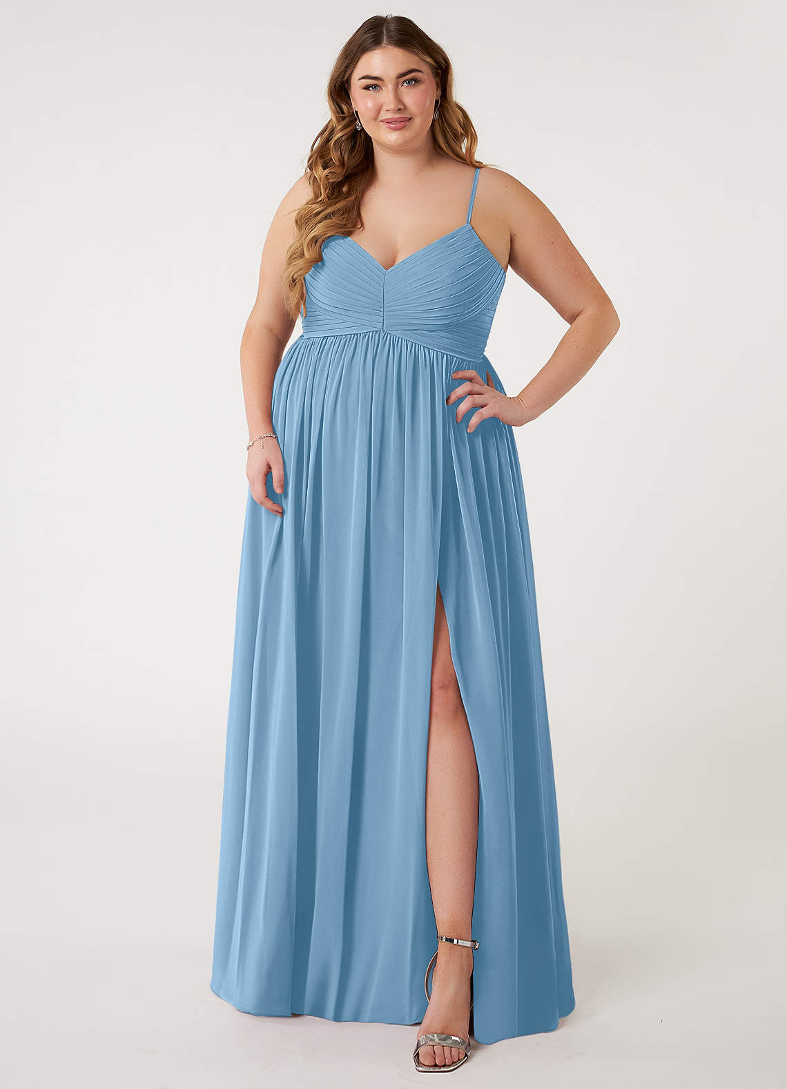 Azazie Alia Abiti da Damigella Abito A-Line in Chiffon Plissettato Blu Acciaio image1