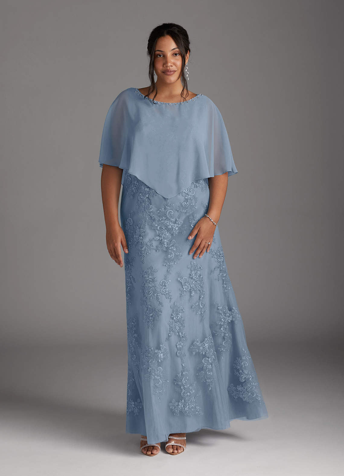 Azazie Whilhelmina Mother of the Bride Dresses Dusty Blue Mermaid Lace Chiffon Dress image1