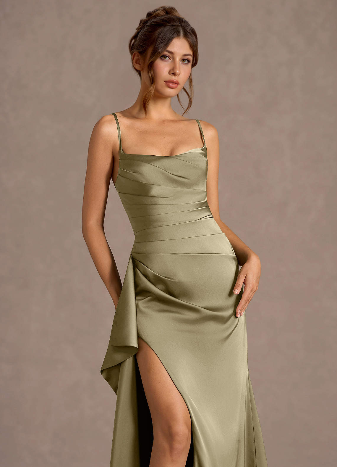 Thora Moss Green Open Back Prom Dress | Azazie