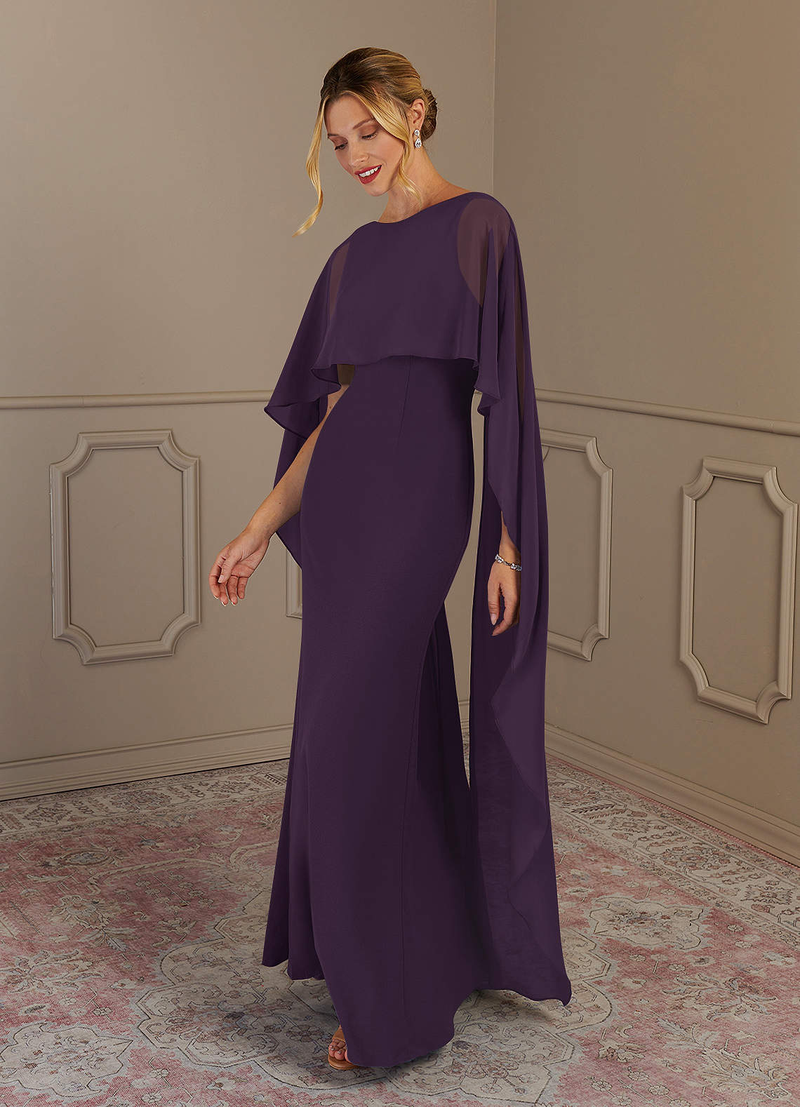 Azazie Dion Plum Sheath Scoop Stretch Crepe Dress Mother of the Bride