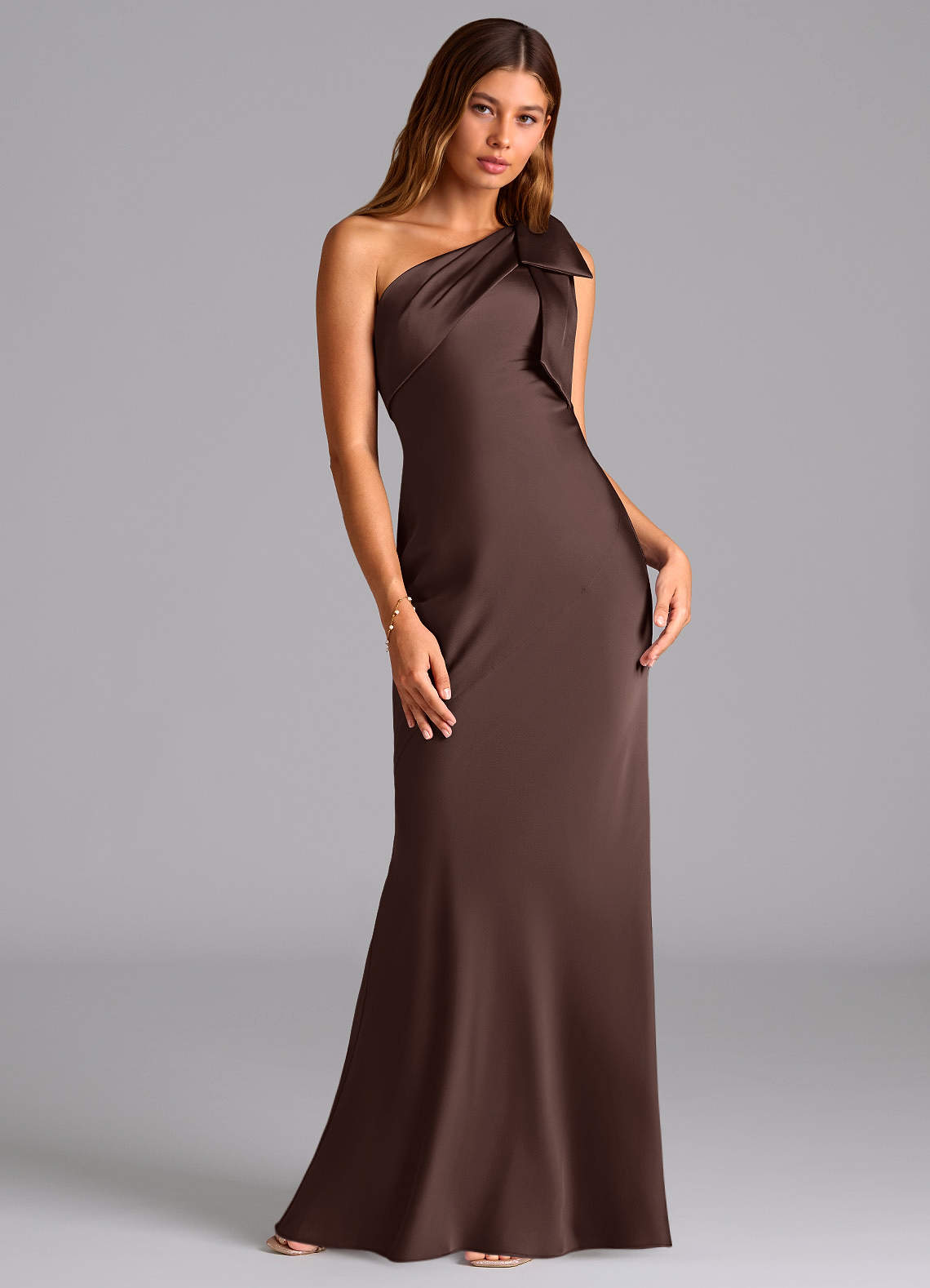 Azazie Yuanna Bridesmaid Dresses Ganache Mermaid One Shoulder Stretch Satin Dress image2