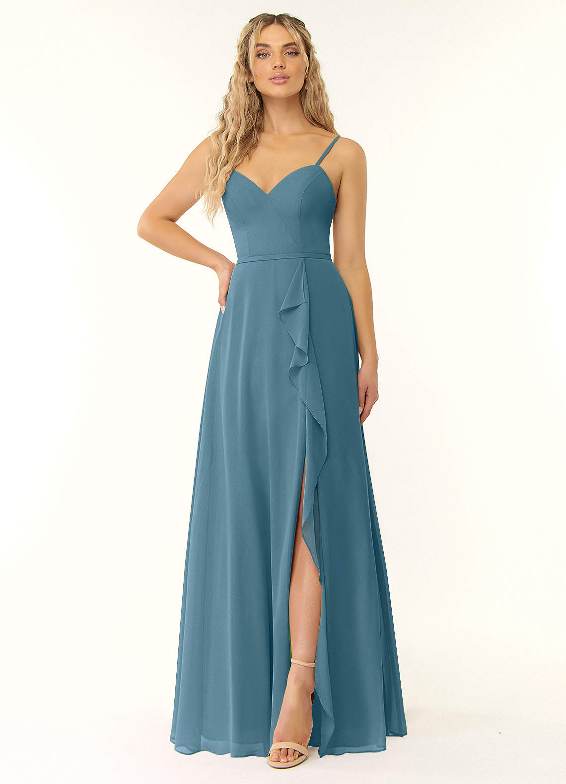 Azazie Naeem Bridesmaid Dresses Bermuda A-Line V-Neck Ruffle Chiffon Dress image1