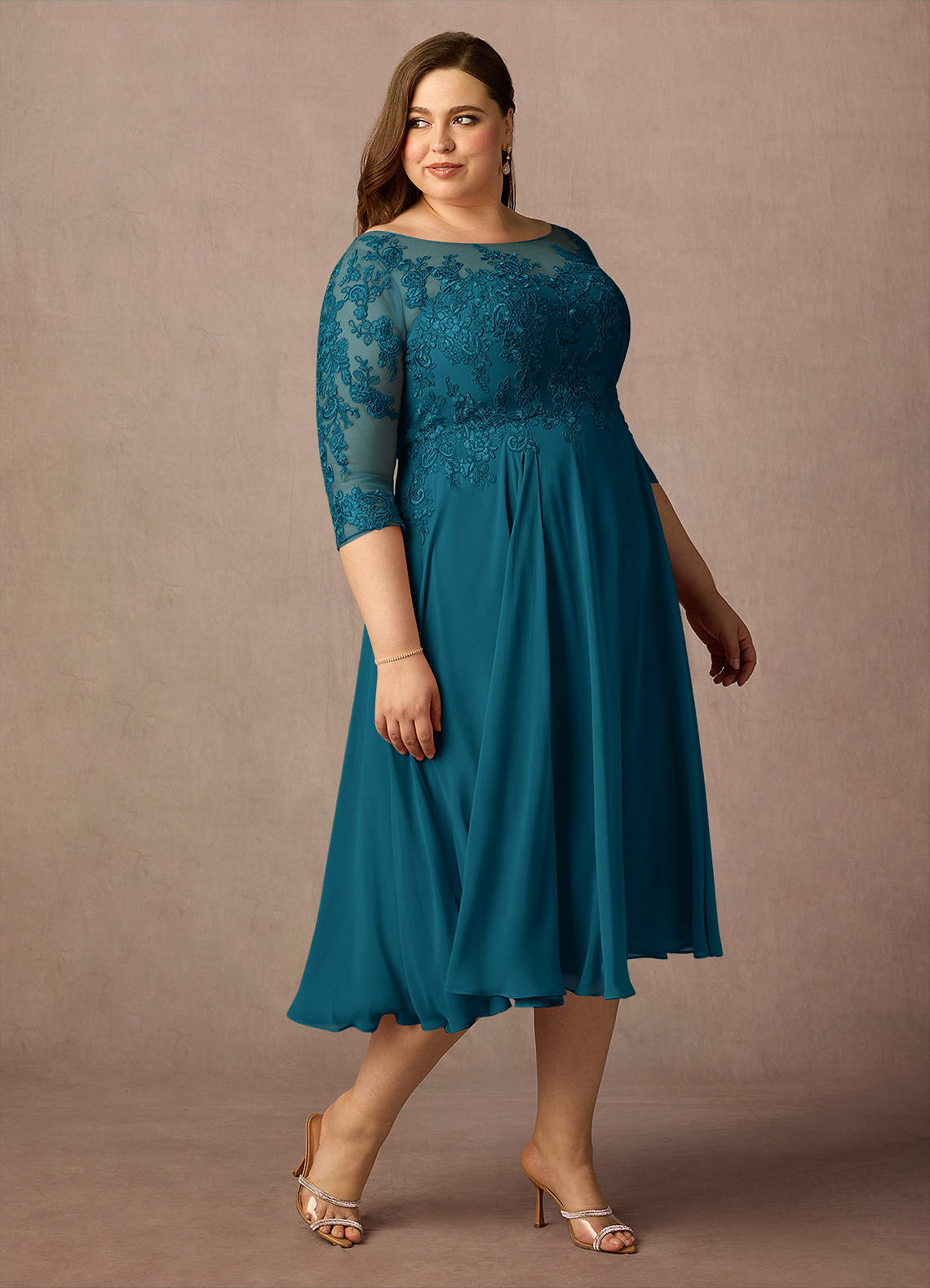 Azazie Marge Mother of the Bride Dresses Ink Blue A-Line Scoop Lace Chiffon Dress image9
