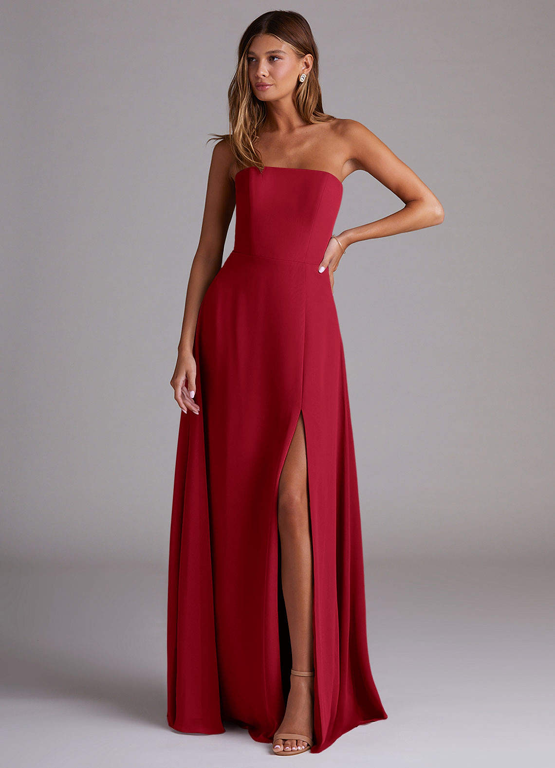 Azazie Wren Bridesmaid Dresses Scarlet A-Line Side Slit Chiffon Convertible Dress image1