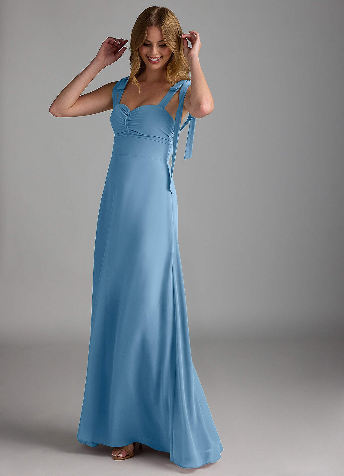Azazie Lizet Abiti da Damigella Abito A-Line in Chiffon Scollo a Cuore Blu Acciaio image1