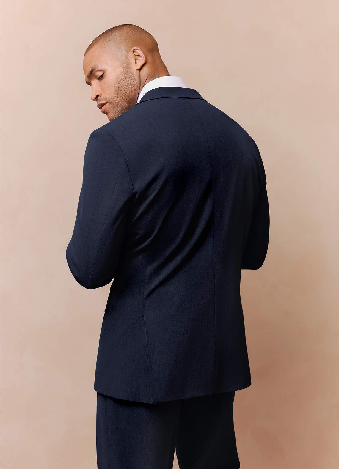 front Savile Navy Blue Wool Blend Suit Jacket