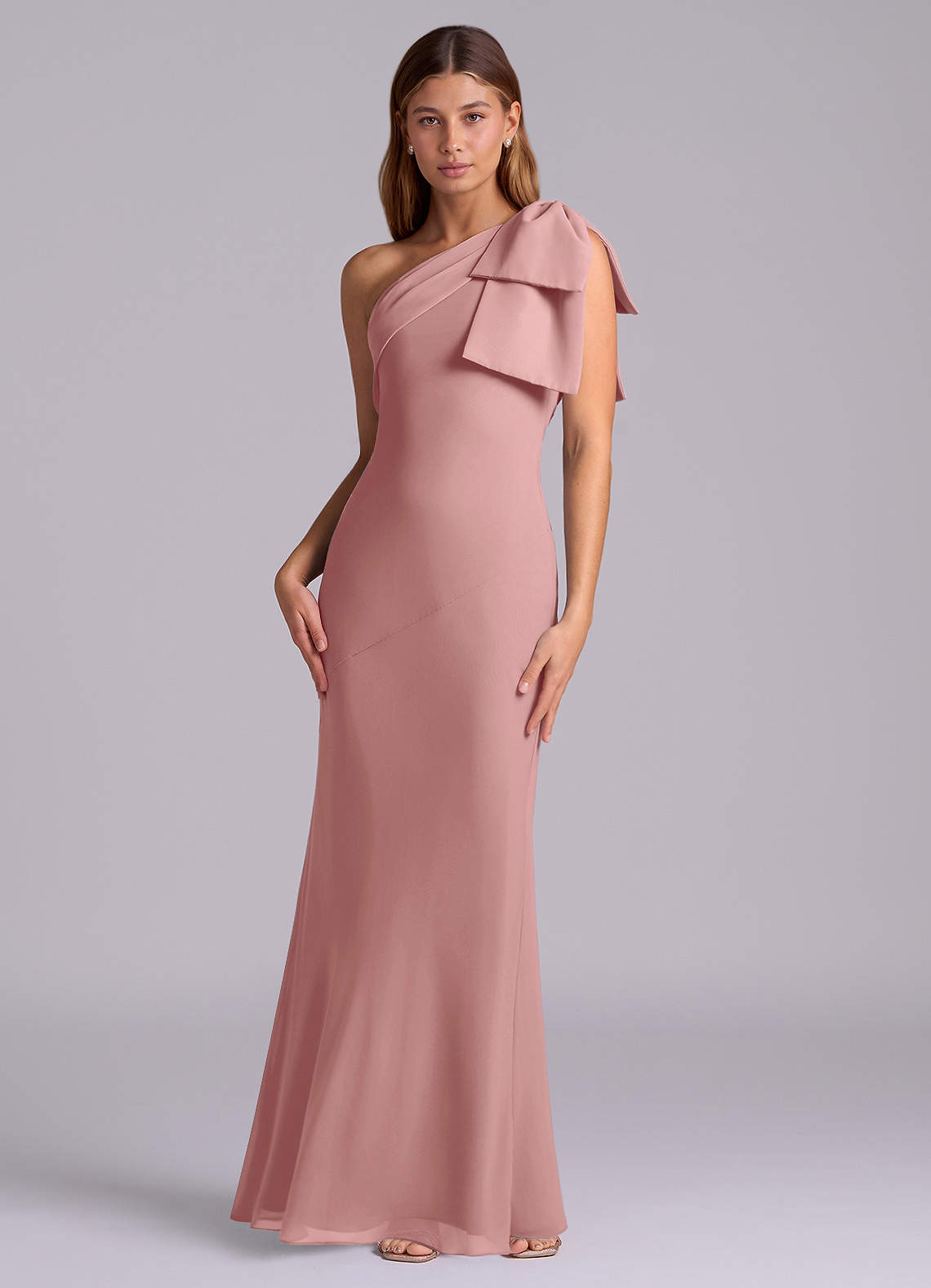 Azazie Yuanna Bridesmaid Dresses Dusty Rose Mermaid One Shoulder Chiffon Dress image3