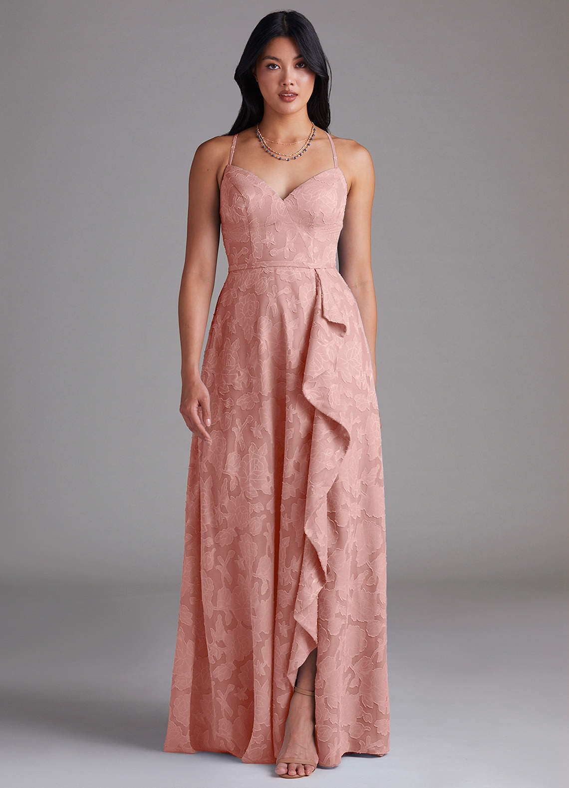 Azazie Naeem Robes de demoiselle d'honneur Robe Trapèze en Blumen-Burnout Rosette image1