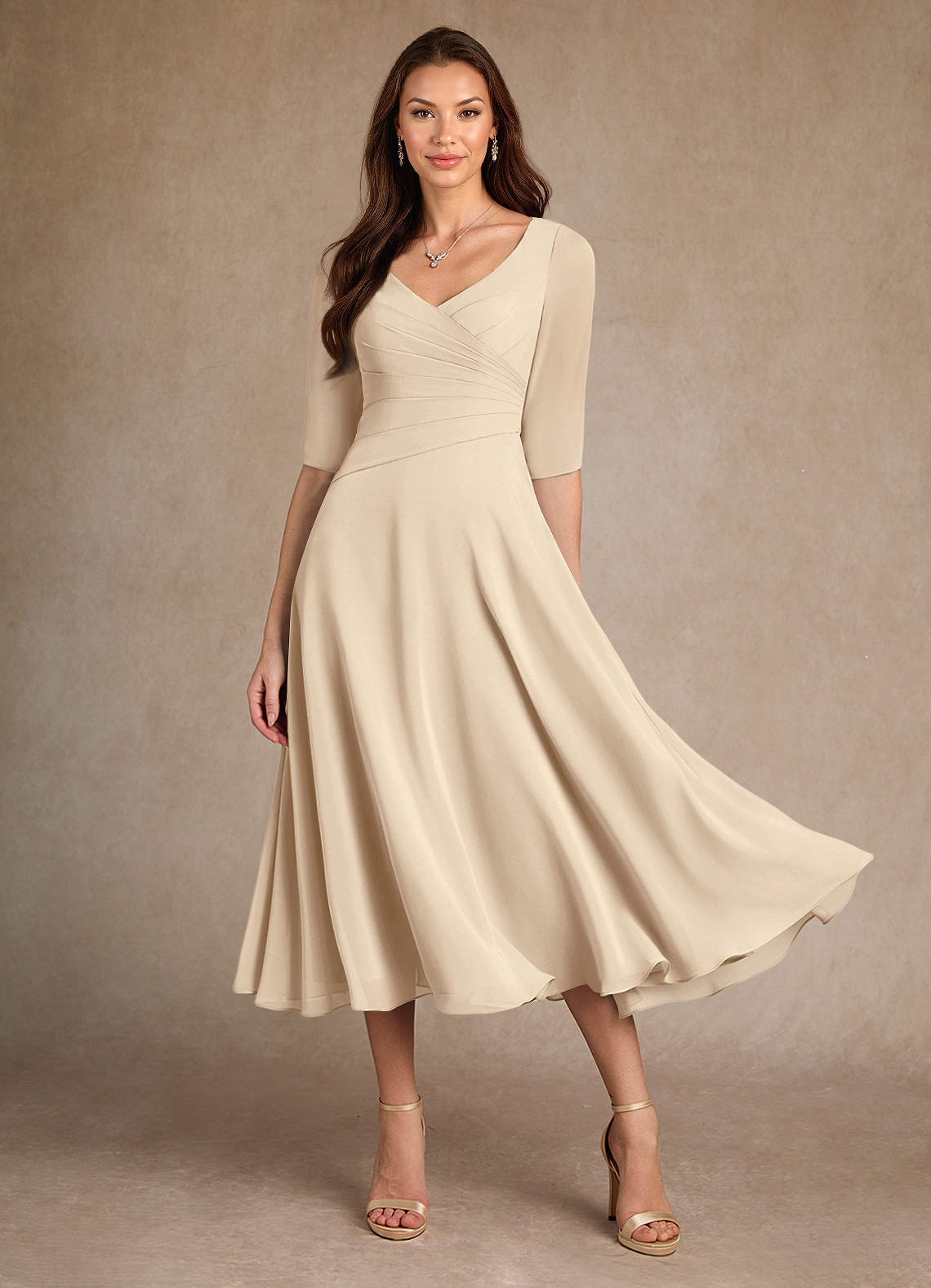 Azazie Durant Mother of the Bride Dresses Champagne A-Line Pleated Chiffon Dress image1