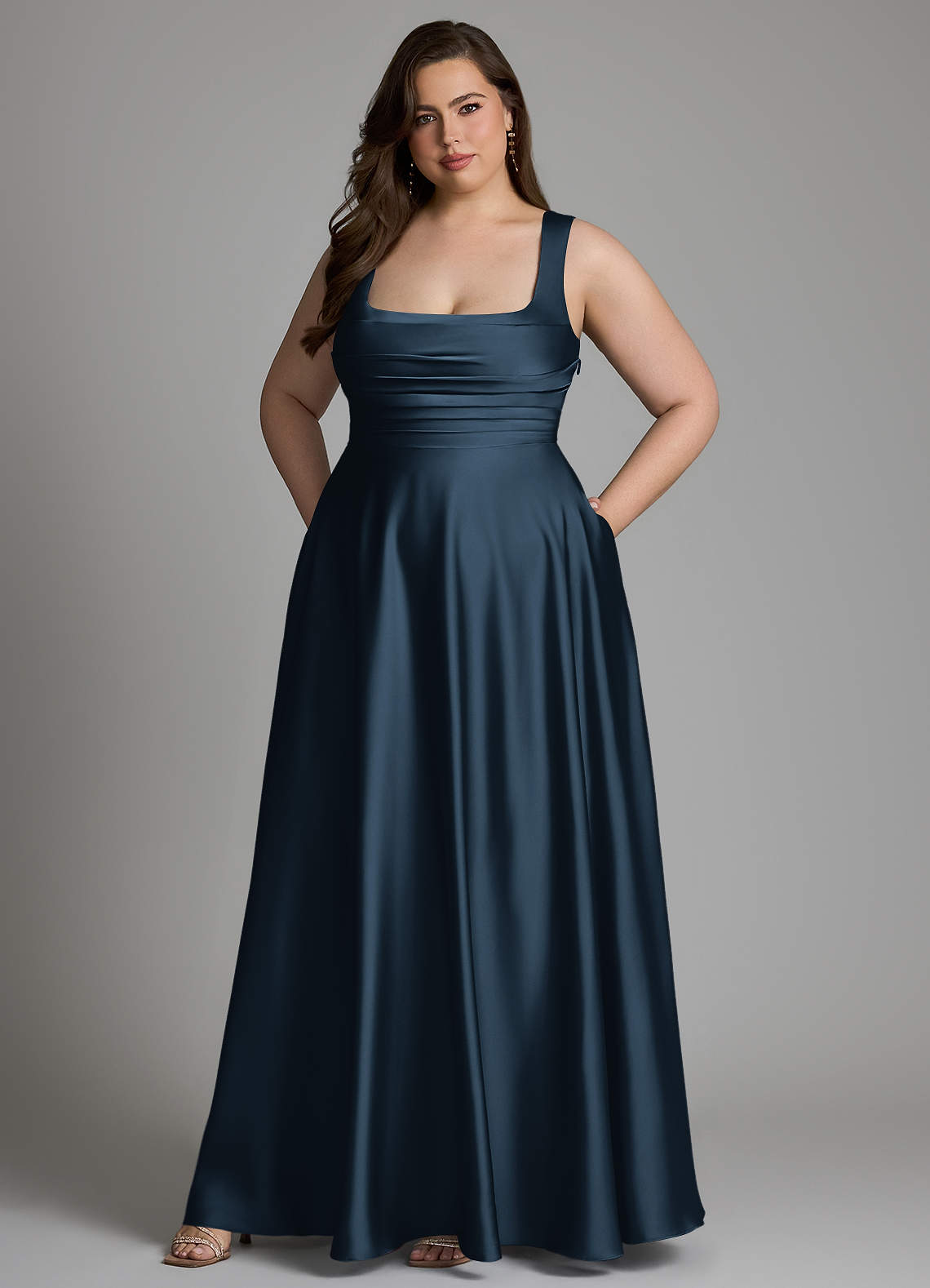 Azazie Azaria Bridesmaid Dresses Dark Navy A-Line Corset Stretch Satin Dress image8