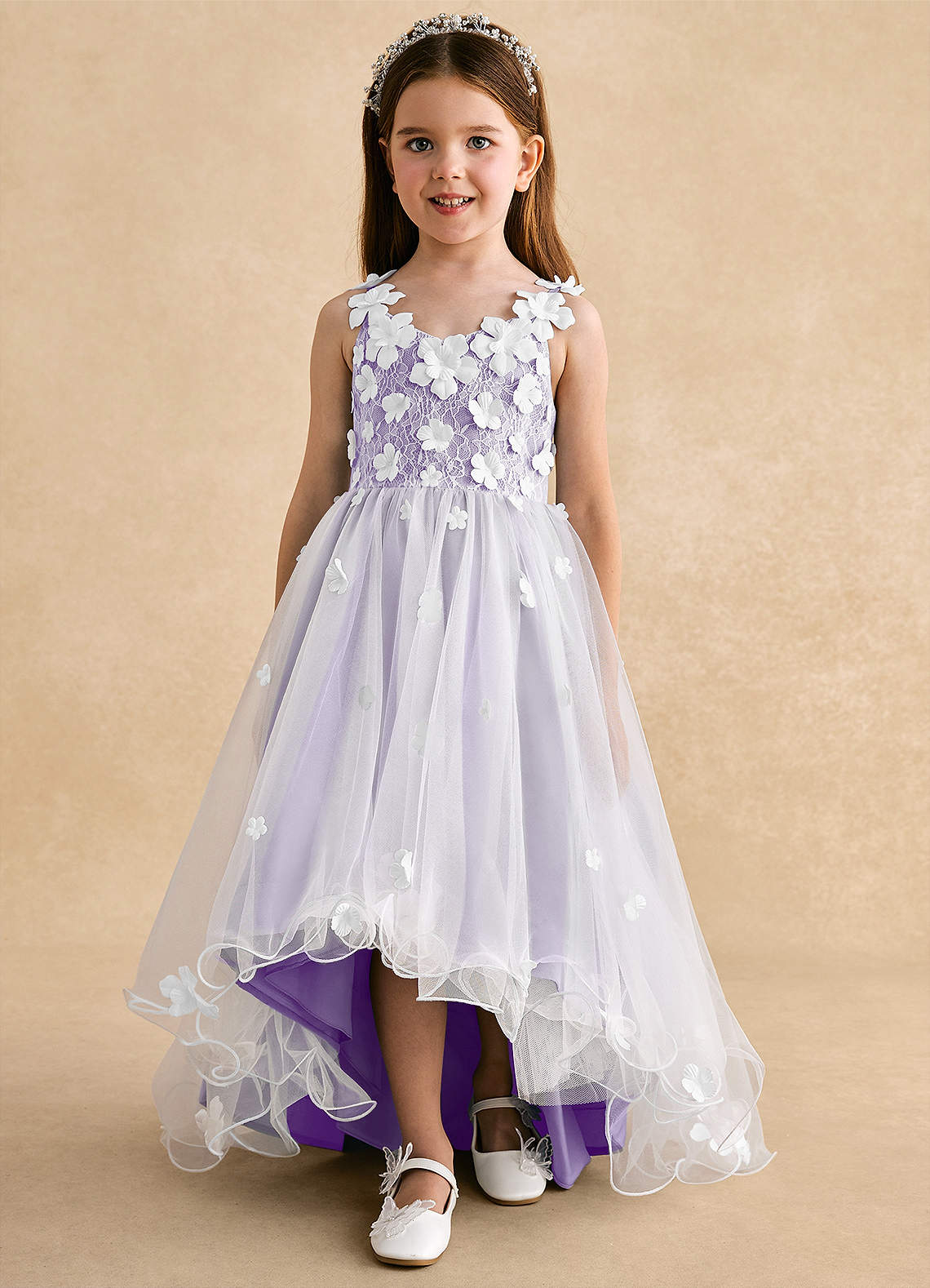 Azazie Celia vestidos de niña de las flores Vestido de Lila de Tul de Corte En A con Encaje image6
