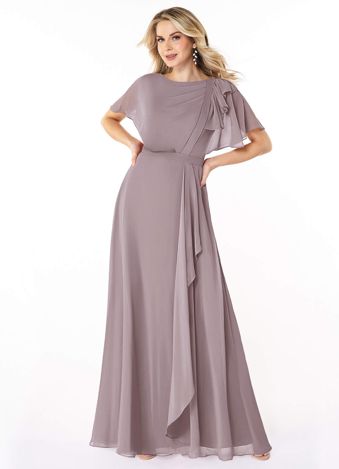 Azazie Aaliyah vestidos de dama de honor modestos Vestido de Corte En A Plisado Scoop Hasta el suelo Gasa image1