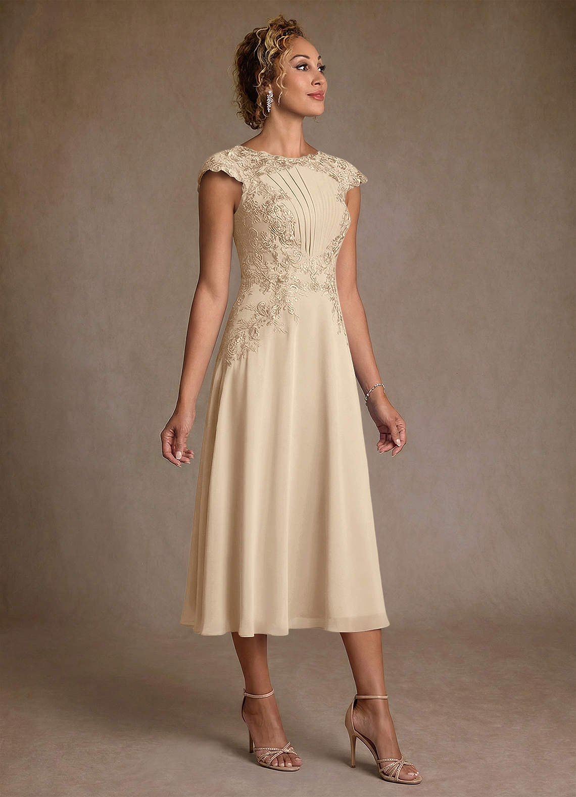 Azazie Crista Mother of the Bride Dresses Champagne A-Line Lace Chiffon Dress image2