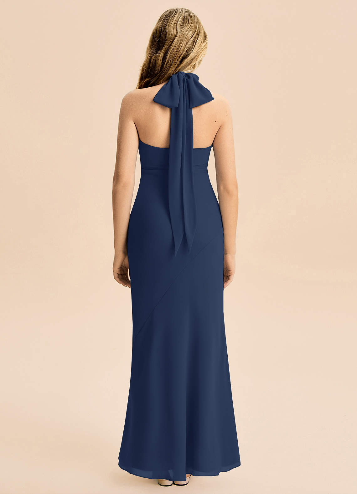 Azazie Velli Junior Meerjungfrau-Linie Hoher Kragen Chiffon Kleid Dunkelmarine image1