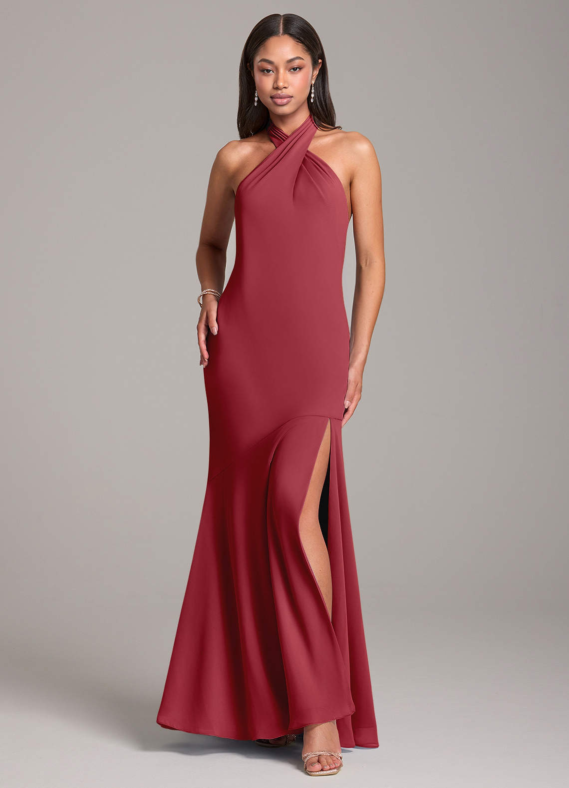 Azazie Lorena Bridesmaid Dresses Pomegranate Mermaid Pleated Chiffon Dress image1