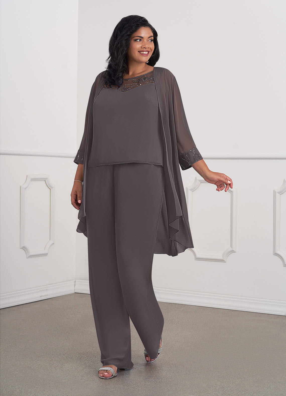 Azazie Maura Mother of the Bride Dresses Steel Grey Jumpsuit/Pantsuit Sequins Chiffon Dress image11
