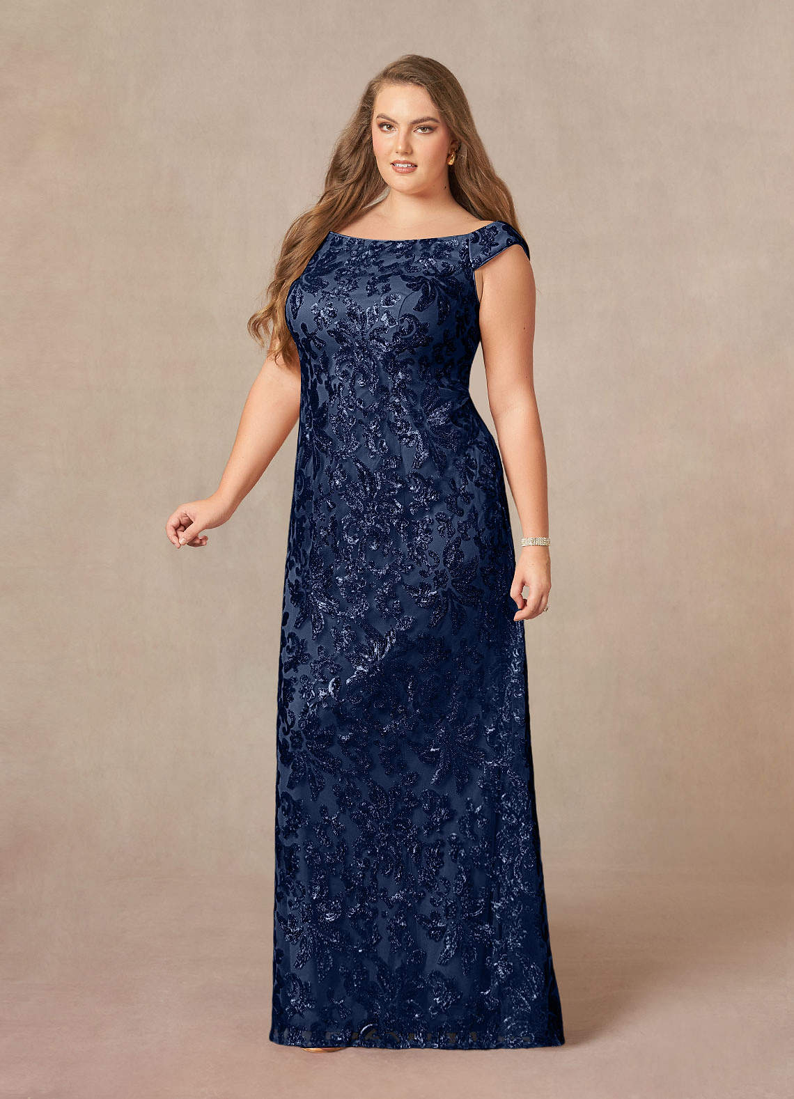 Azazie Porcelain Mother of the Bride Dresses Dark Navy A-Line Off the Shoulder Lace Dress image7