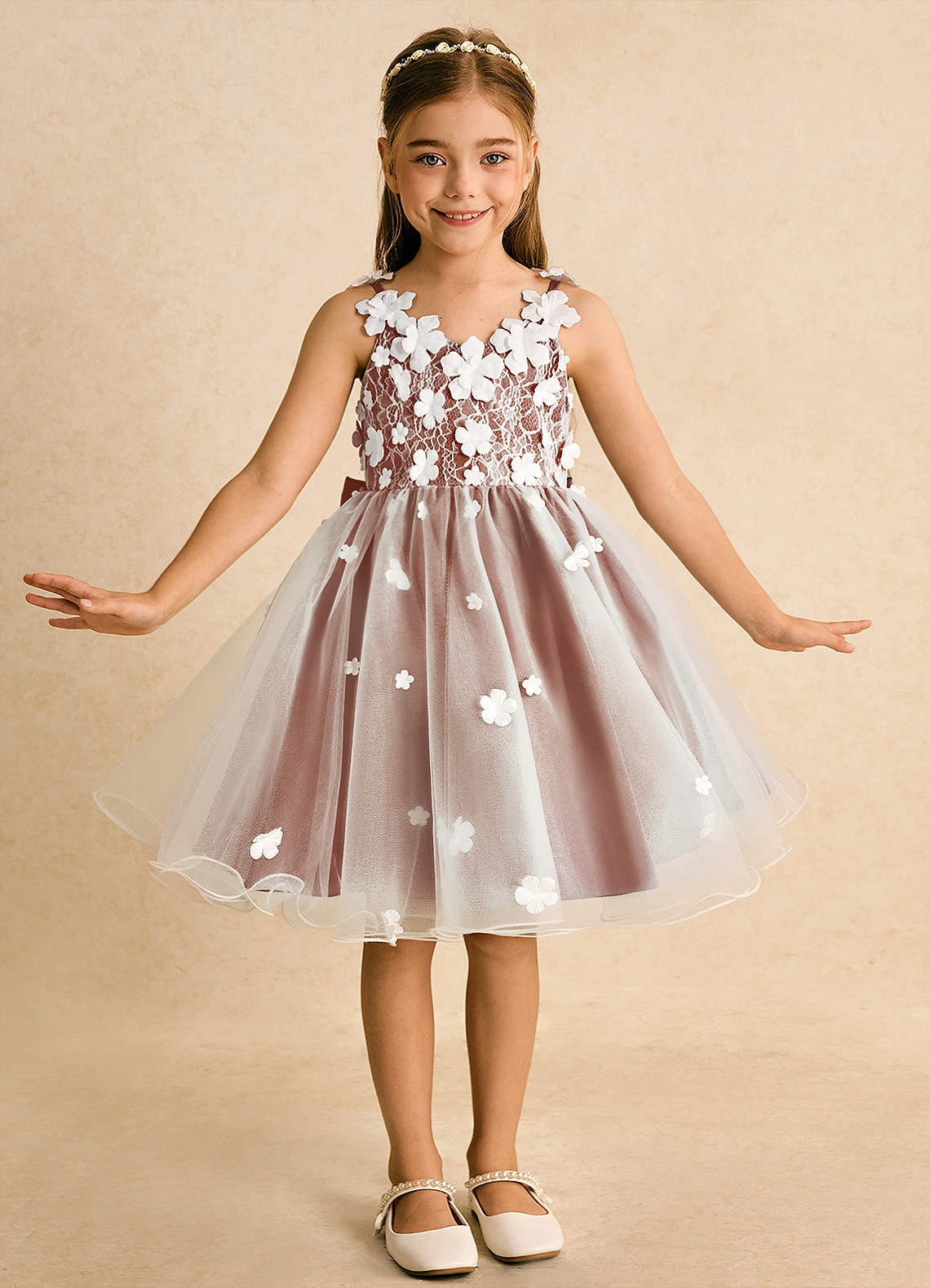 Azazie Junebug Robe Demoiselle D'honneur Fillette Robe Princesse en Tulle Dentelle Ivoire Auburn image2