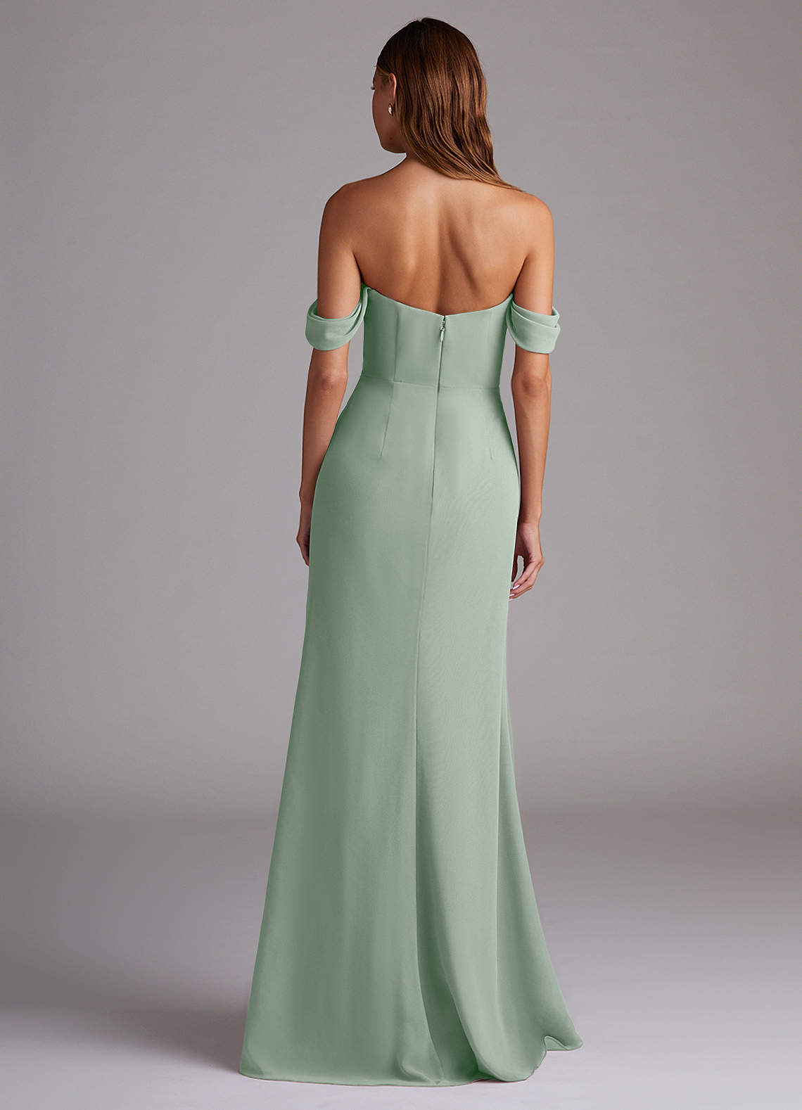 Azazie Saige Bridesmaid Dresses Agave A-Line Off the Shoulder Chiffon Convertible Dress image7