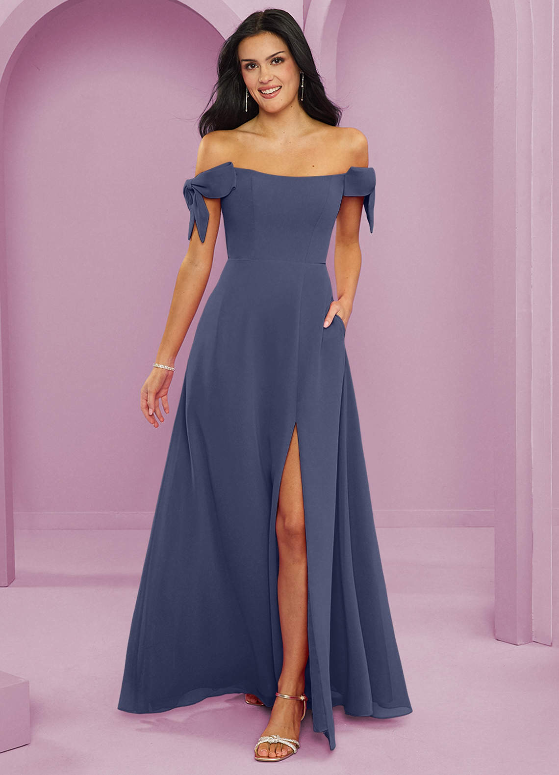 Barbie ♥ Azazie Brautjungfernkleider Wandelbar A-Linie Schulterfrei Chiffon Kleid Sturm image1