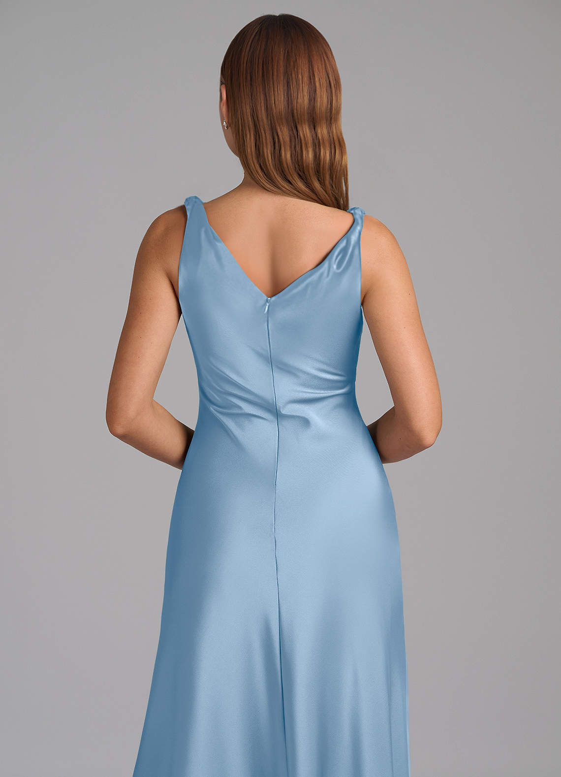 Azazie Nerine Bridesmaid Dresses Powder Blue A-Line Pleated Stretch Satin Dress image1