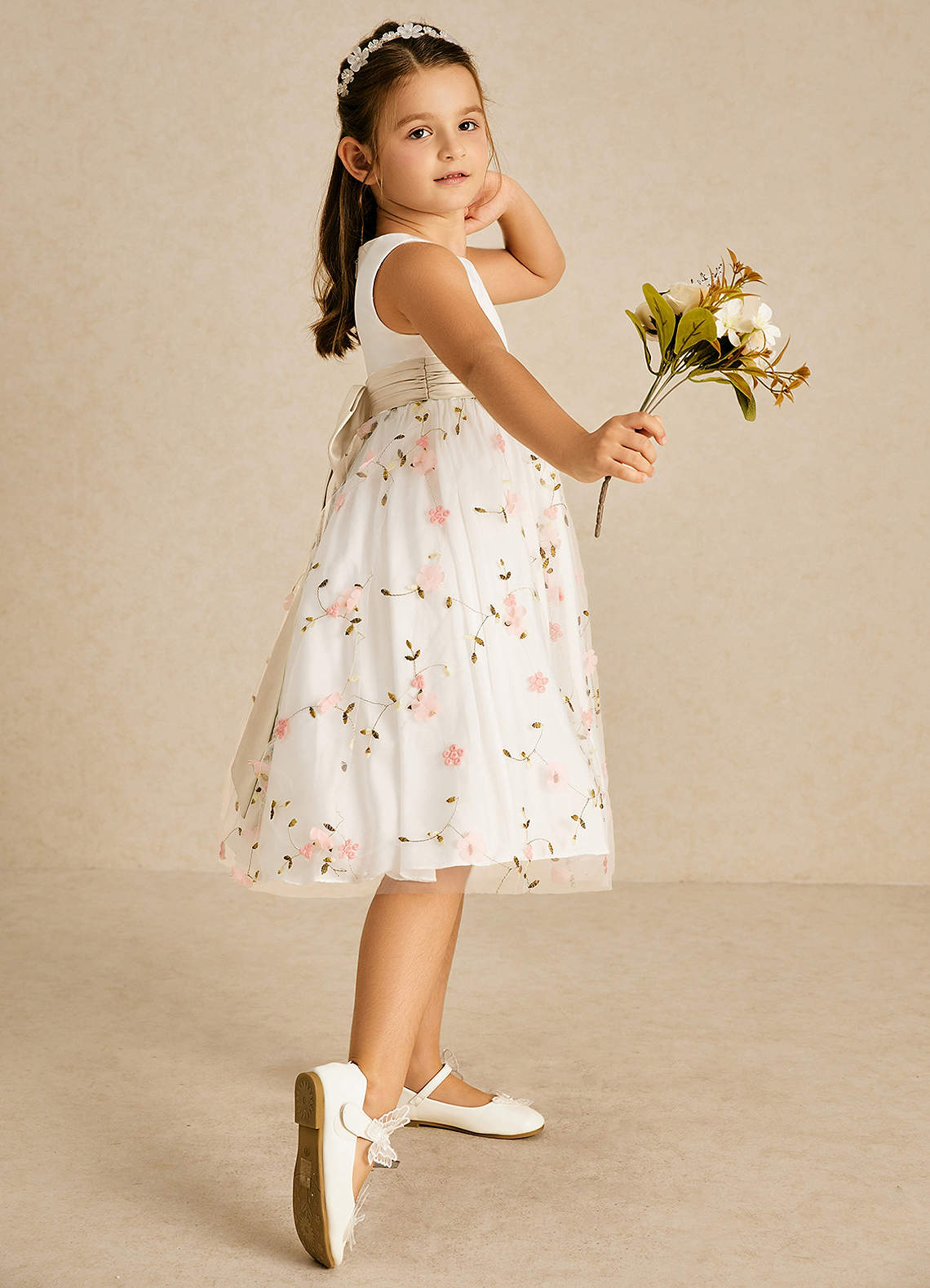 Azazie Pollie Flower Girl Klänningar Klä A-Linje i Tyll Rosett image2