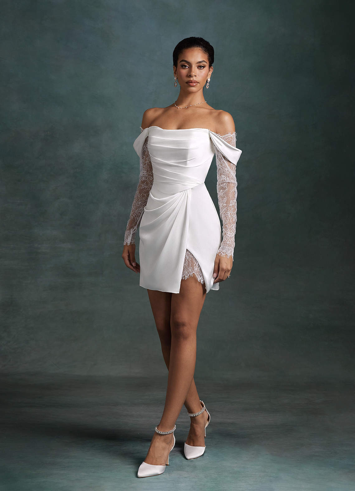 Azazie Alesya Wedding Dresses Diamond White A-Line Sweetheart Neckline Lace Dress image5