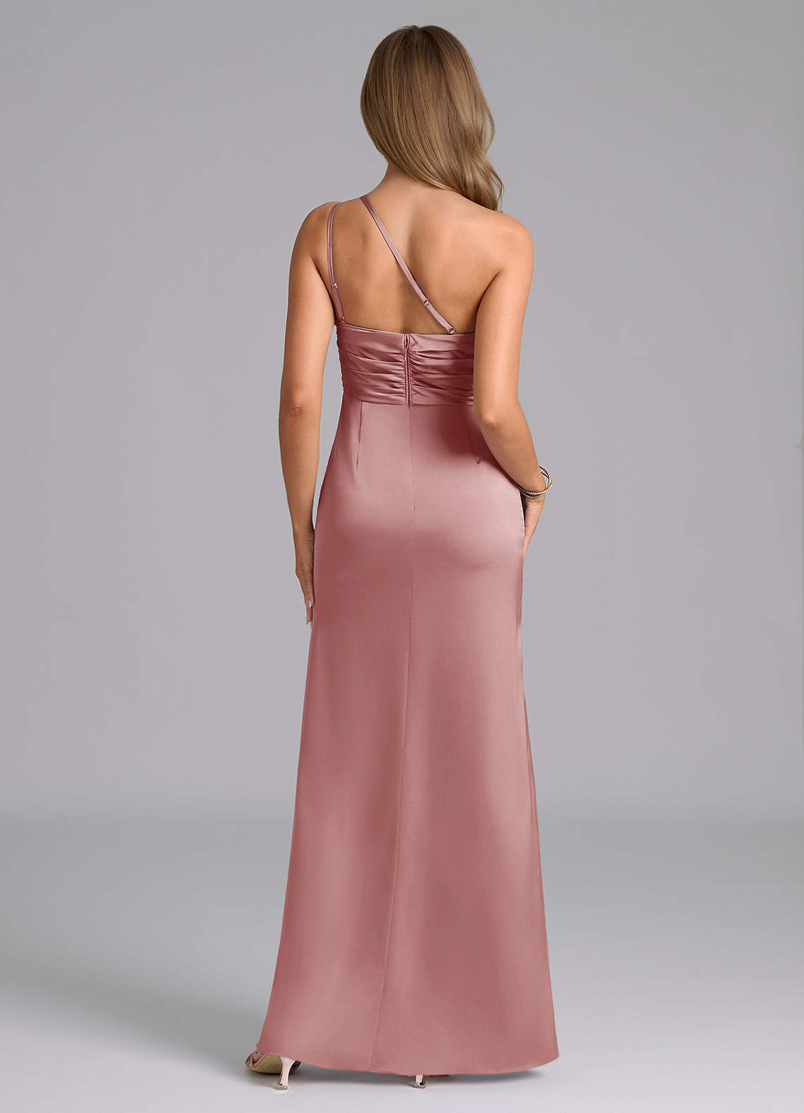 Azazie Eren Bridesmaid Dresses Dusty Rose Mermaid One Shoulder Stretch Satin Dress image1
