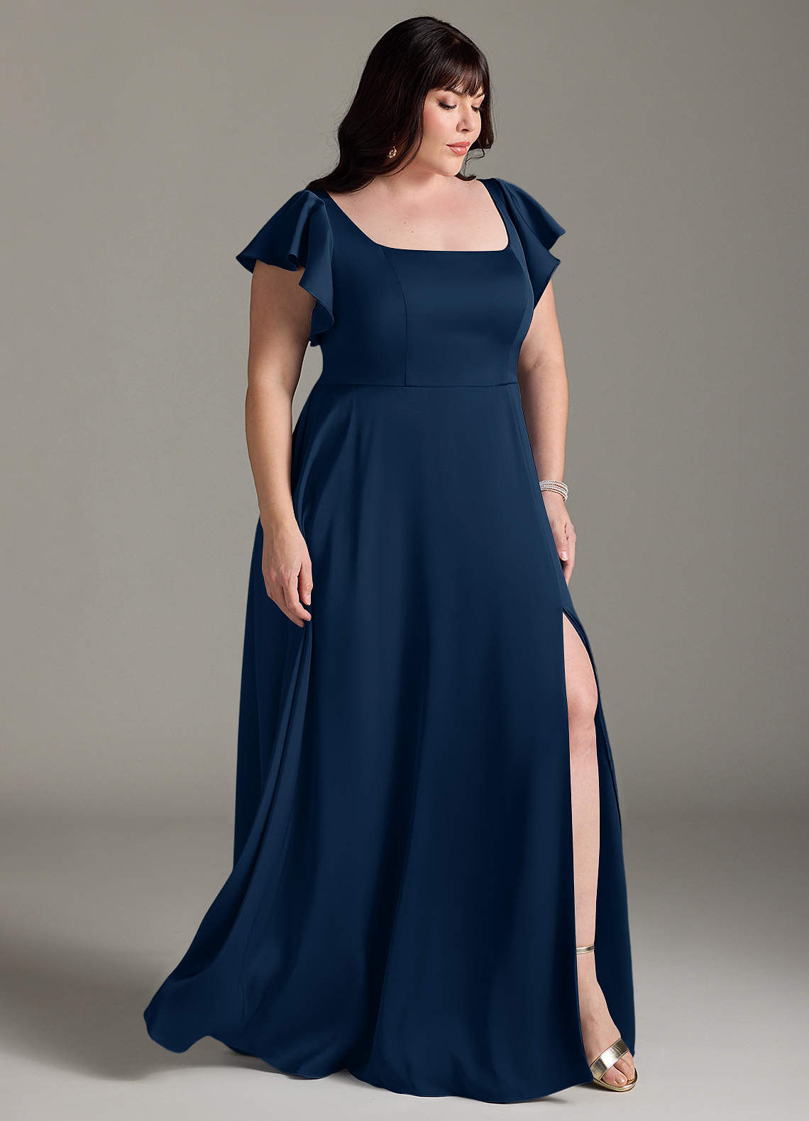 Azazie Bondi Bridesmaid Dresses Dark Navy A-Line Bow Stretch Satin Dress image9