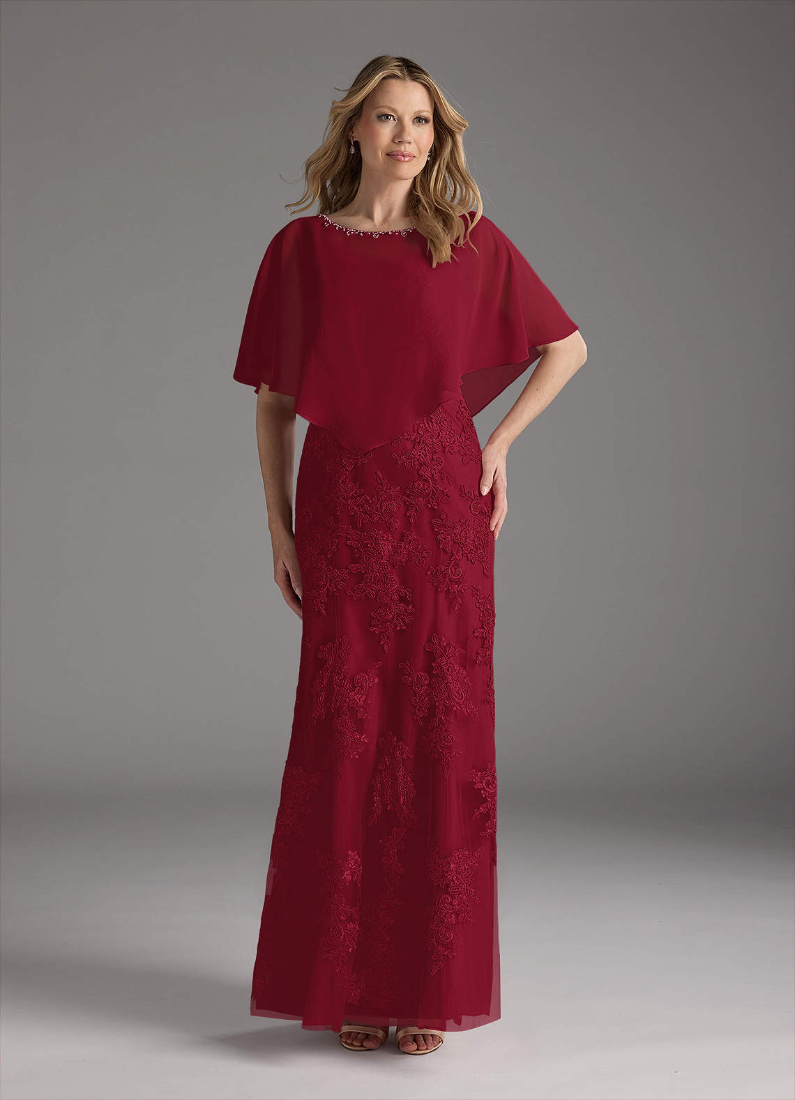Azazie Whilhelmina Mother of the Bride Dresses Burgundy Mermaid Lace Chiffon Dress image1
