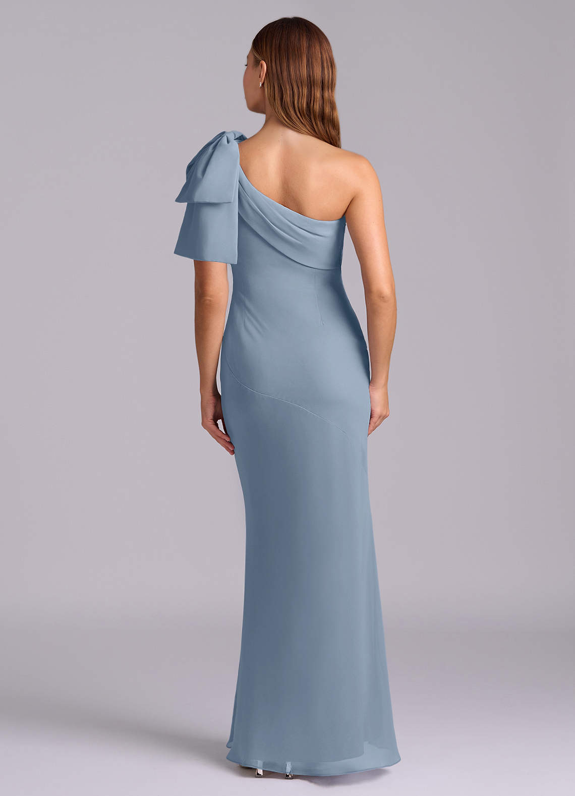 Azazie Yuanna At-home Try On Dresses Dusty Blue Mermaid One Shoulder Chiffon Dress image1