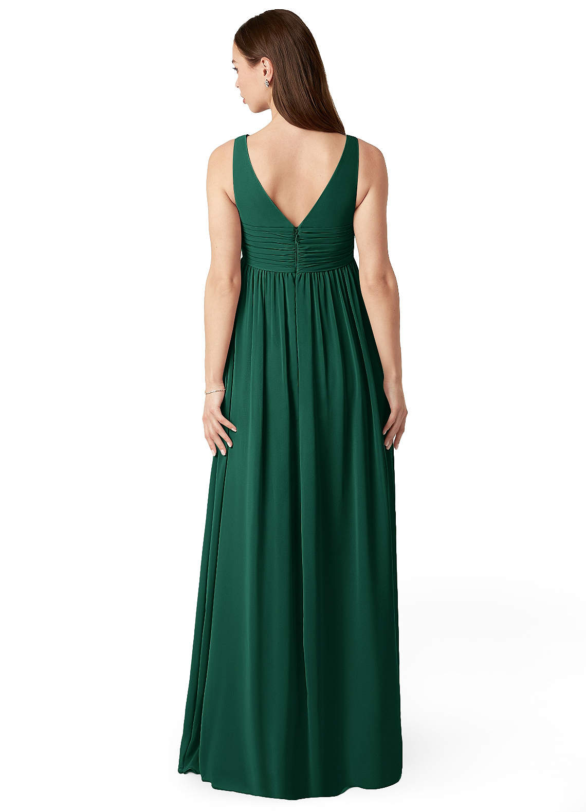 Azazie Yetta vestidos de dama de honor de maternidad Vestido de Corte en A Cuello en V fruncido Hasta el suelo Gasa image1