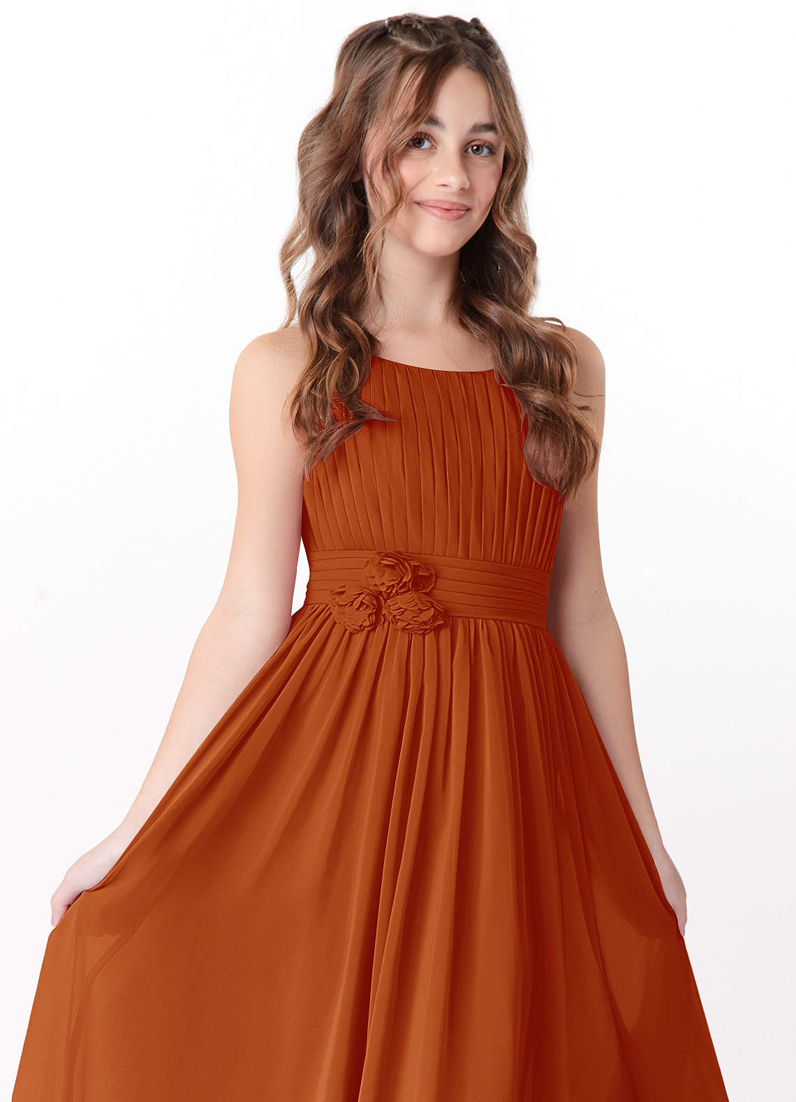Azazie Astrid Junior Paprika A-Line Floral Chiffon Dress image1