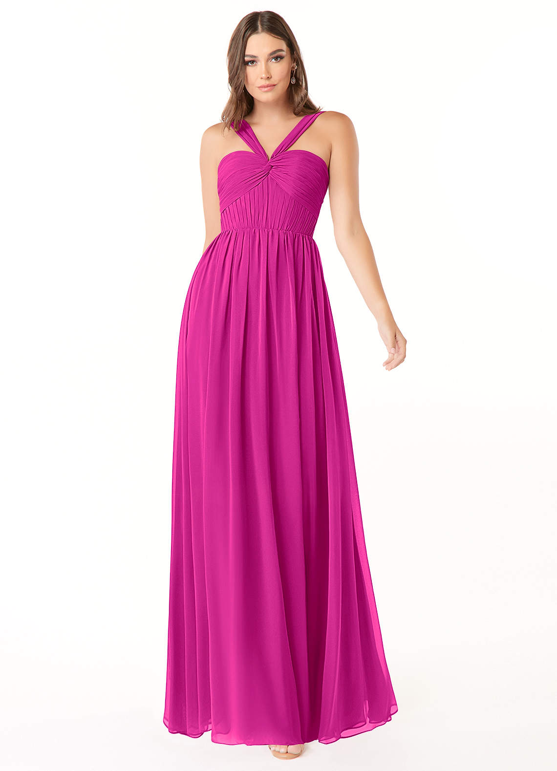 Azazie Dionne Bridesmaid Dresses Fuchsia A-Line Corset Chiffon Dress image1
