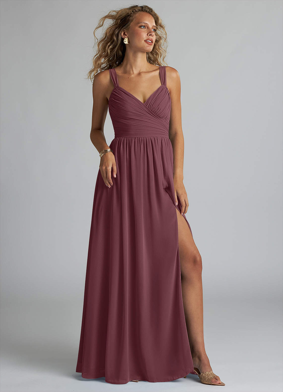 Azazie Aziza Bridesmaid Dresses Sangria A-Line V-Neck Pleated Chiffon Dress image1