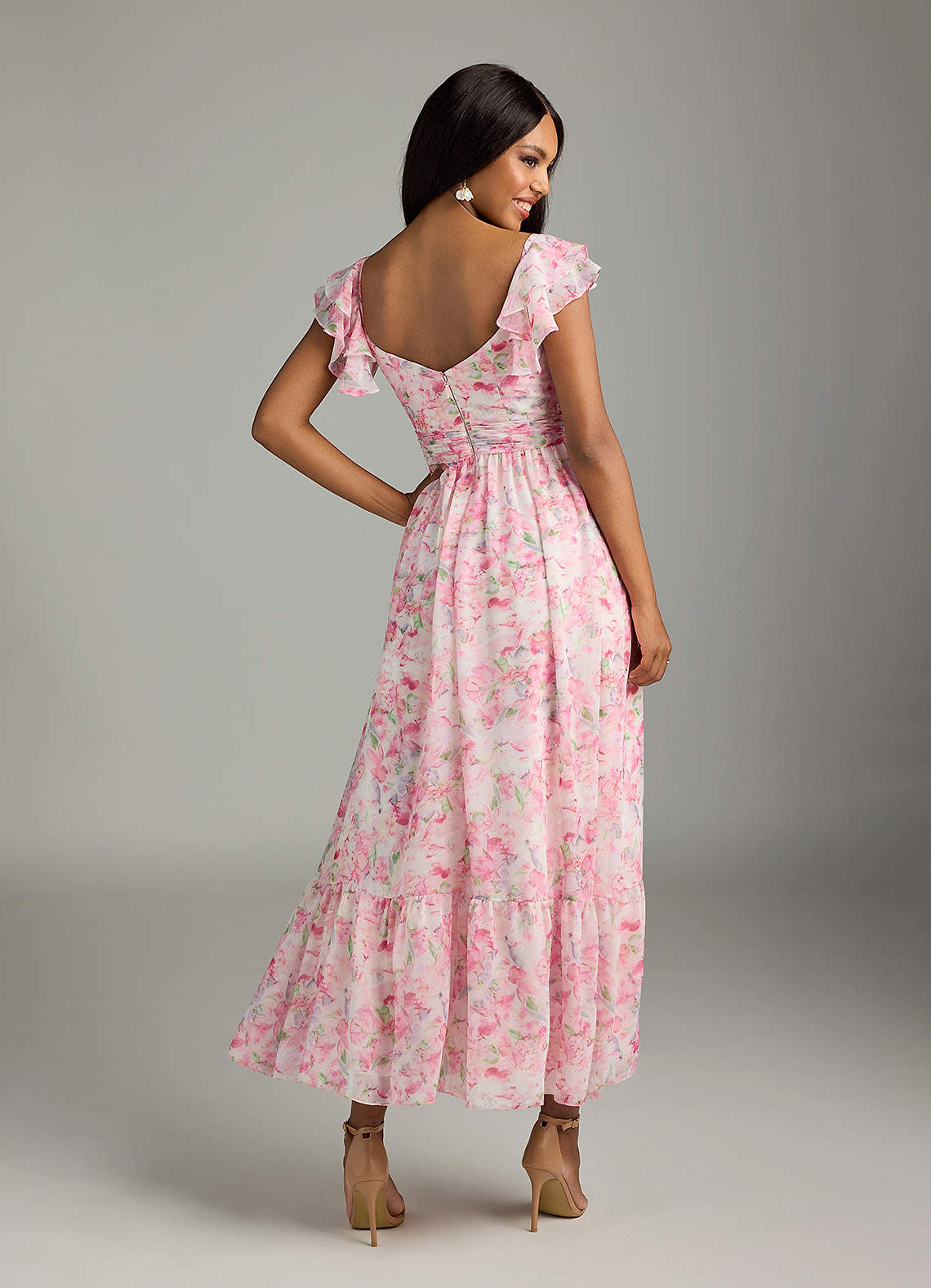 Azazie Anaya Brautjungfernkleider Eine Linie Herzausschnitt Chiffon Kleid Abstraktes Aquarell Mit Blumen image1
