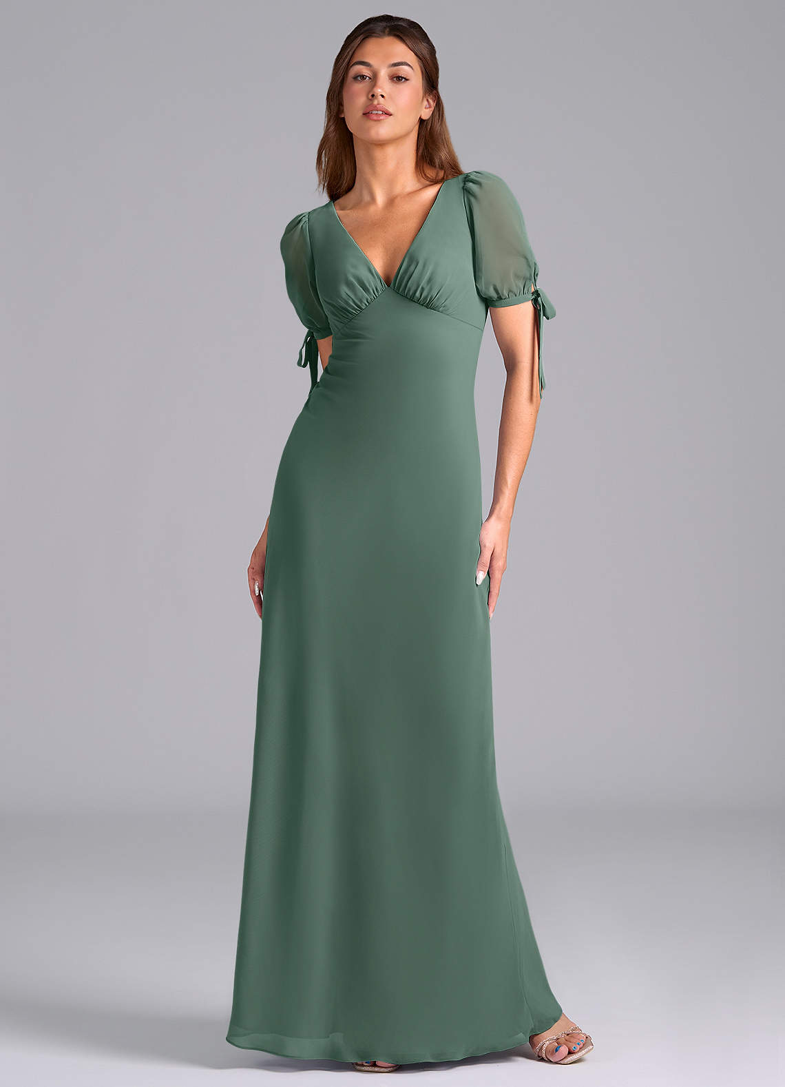 Azazie Pheby Bridesmaid Dresses Sea Moss A-Line Pleated Chiffon Dress image1