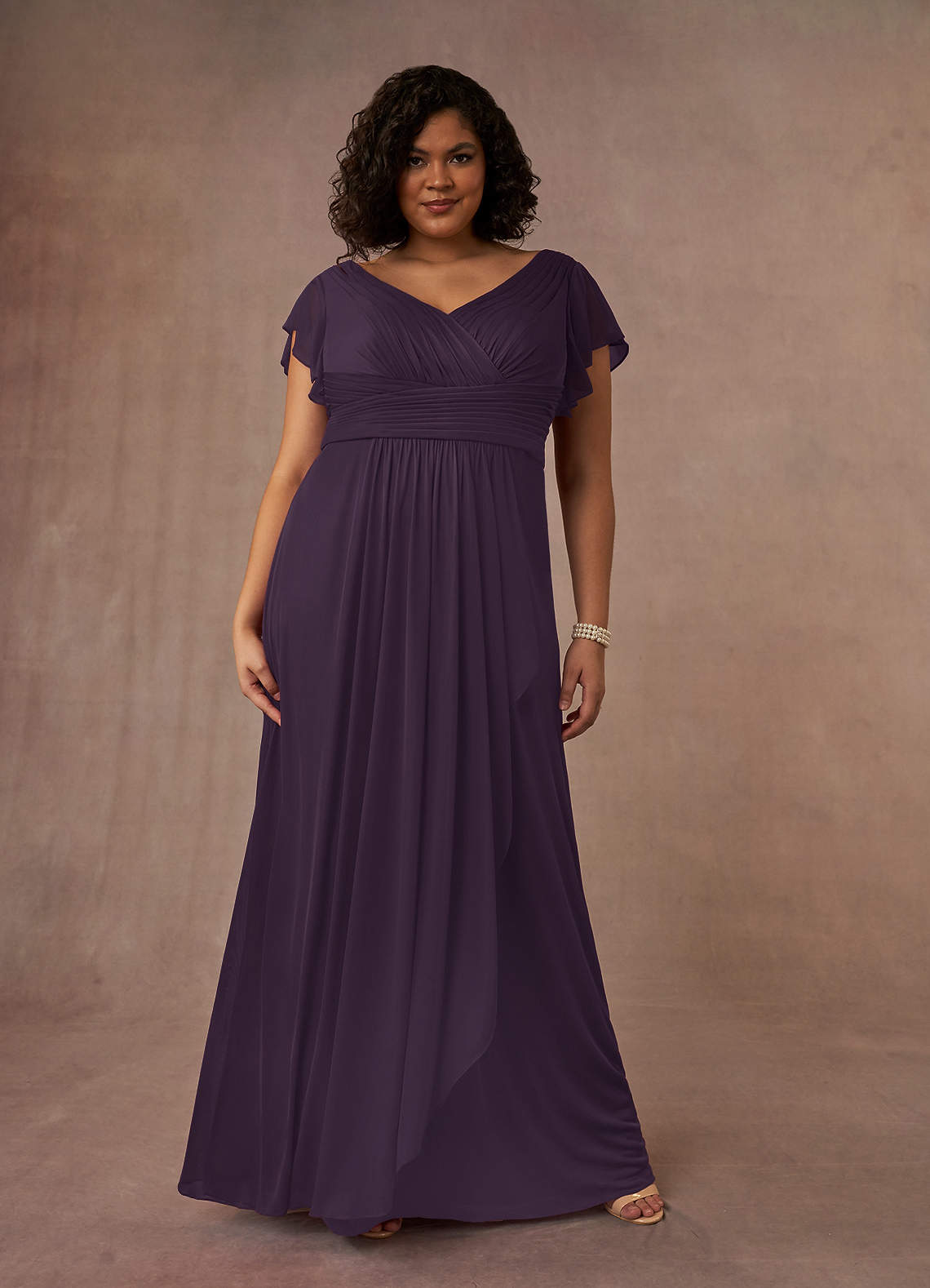 Azazie Reneya Plum A-Line Pleated Mesh Dress Mother of the Bride ...