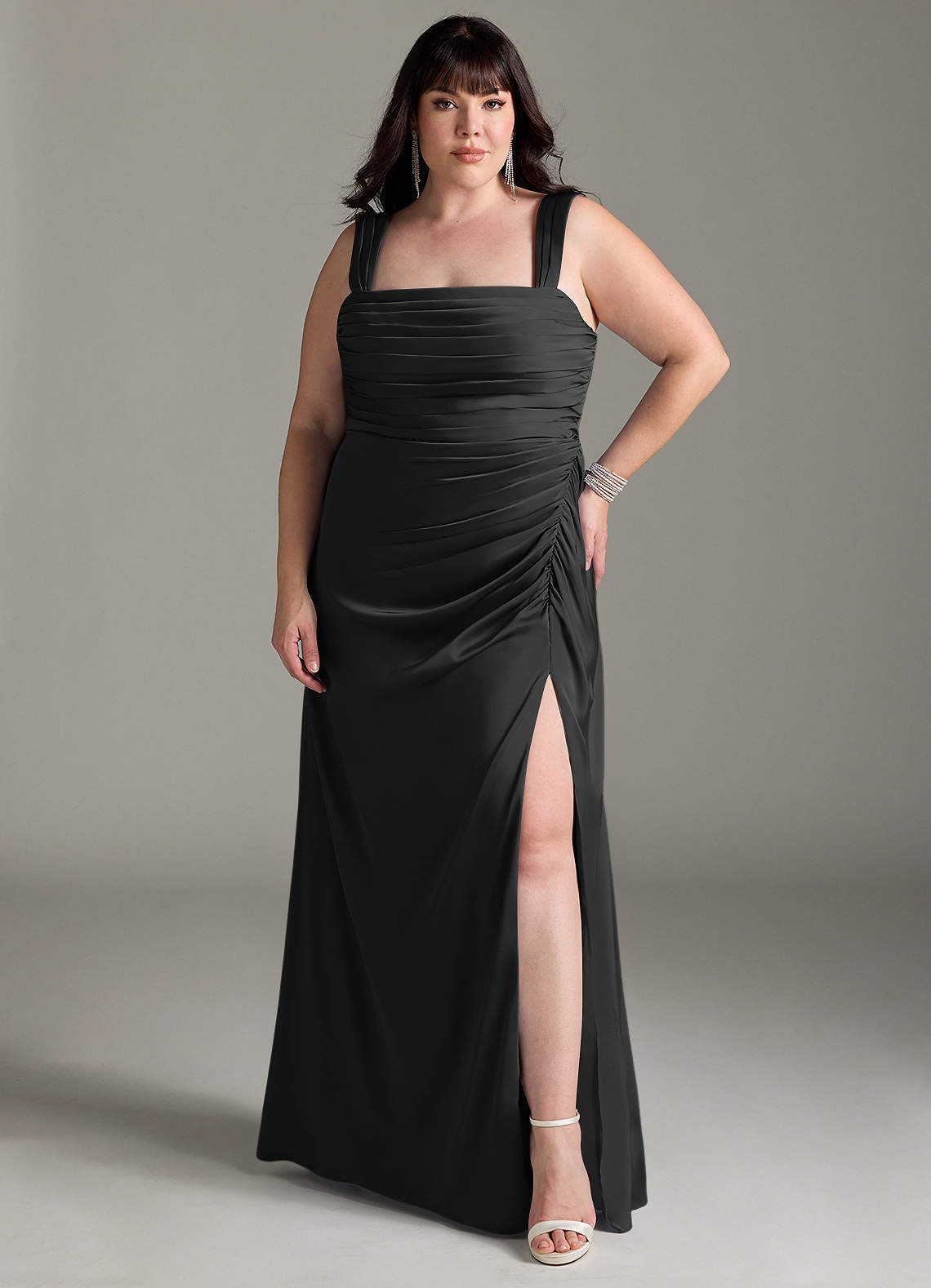 Azazie Jesaphine Bridesmaid Dresses Black Sheath Bow Stretch Satin Dress image1