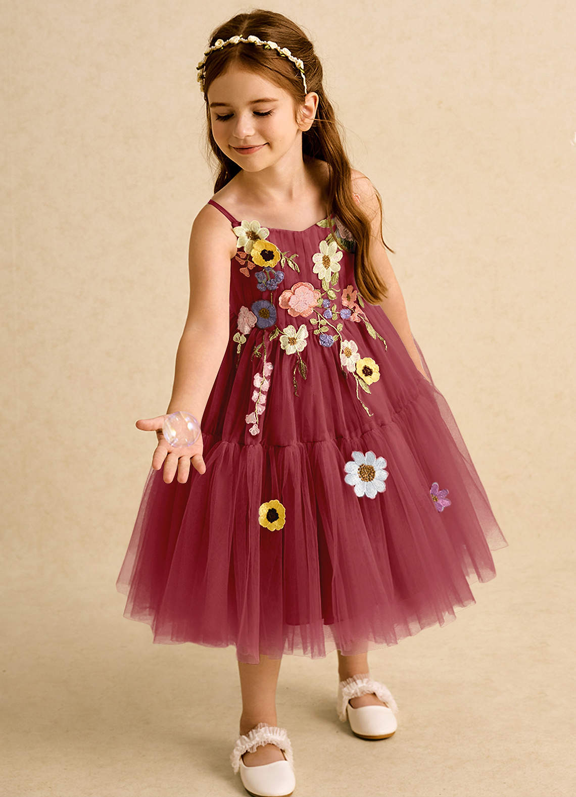 Azazie Osea Sukienki dla dziewczynek sypiących kwiaty Suknia balowa Pofałdowany Tiul Długość do kolan Sukienka image1