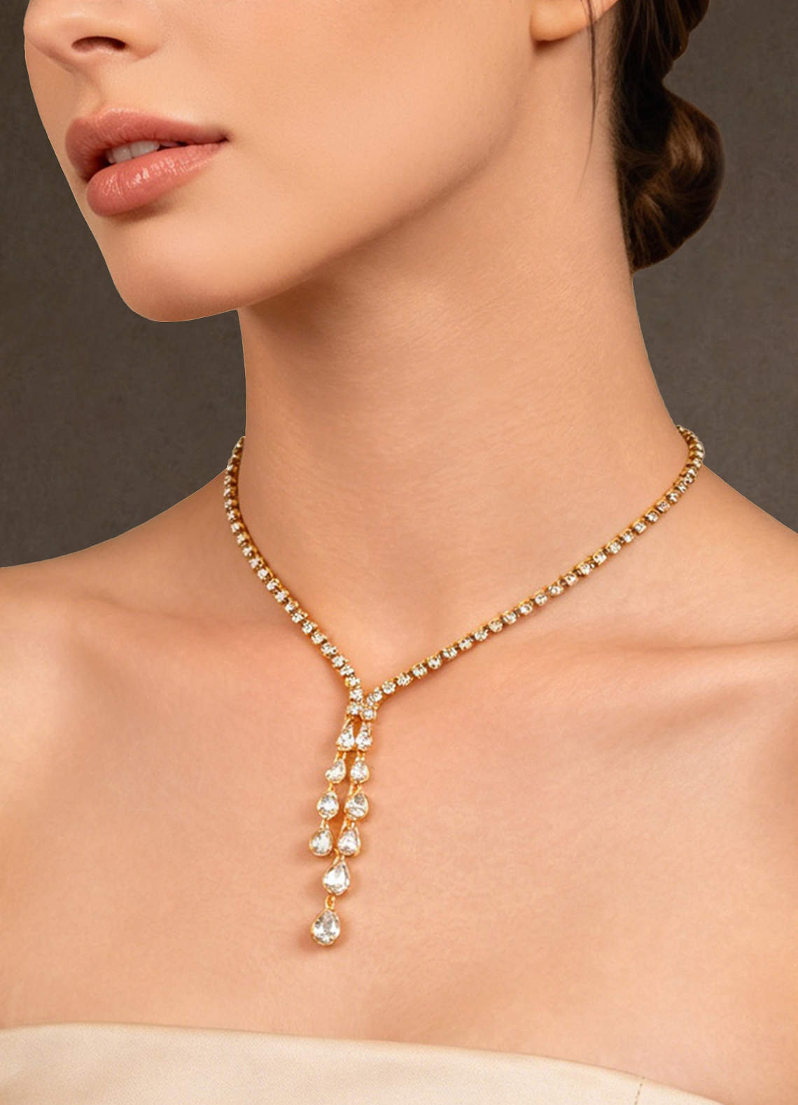 front Y Drop Tennis Necklace
