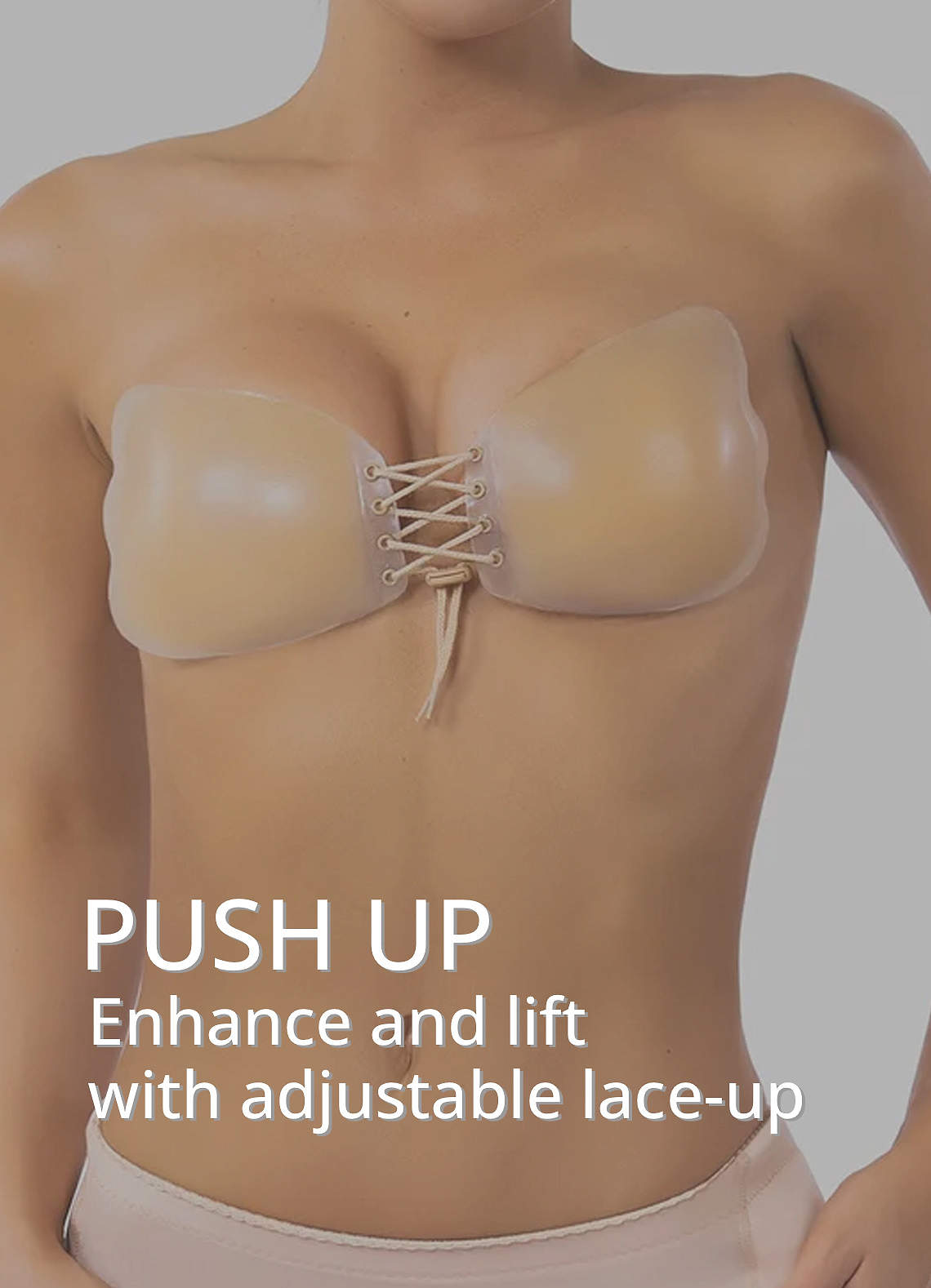 front Strapless Adjustable Lace Up Adhesive Bra